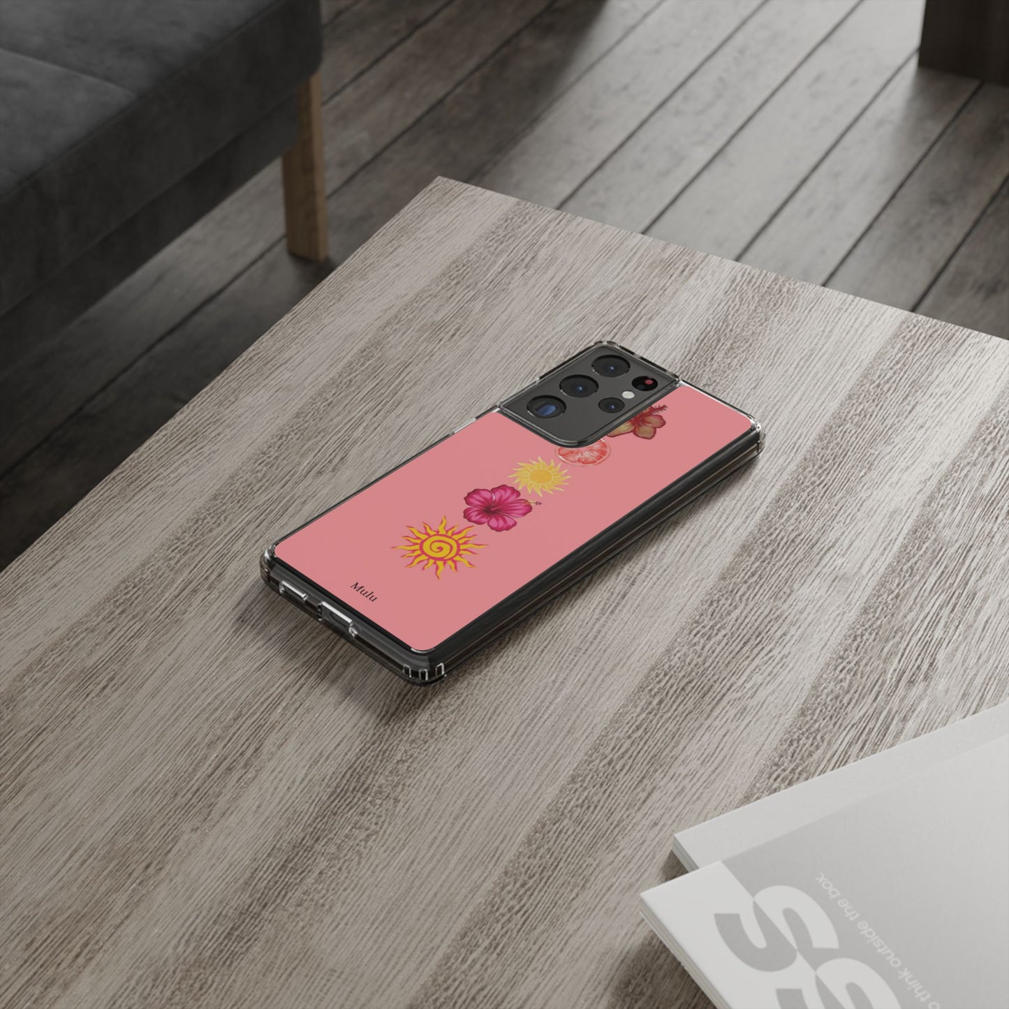 Clear Impact-Resistant Phone Case — Tropical Sun & Hibiscus Floral Design