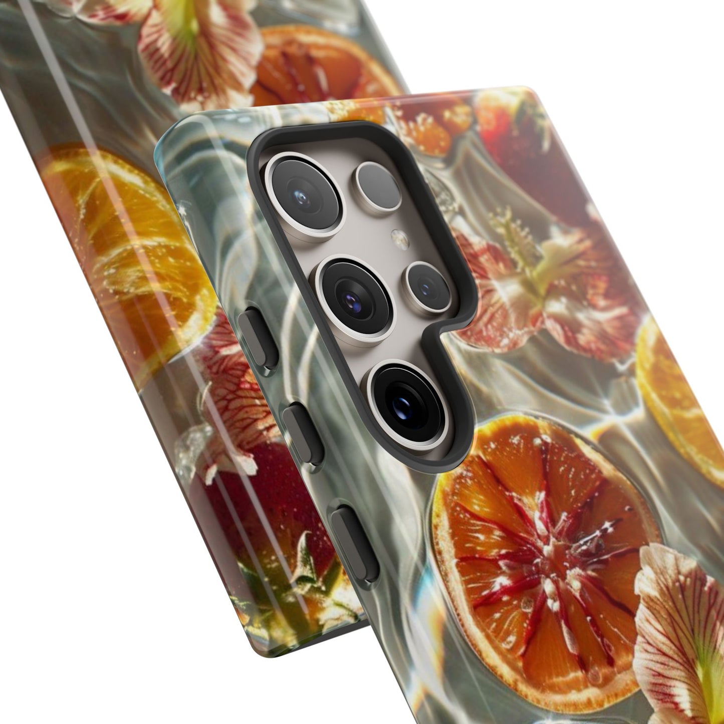Citrus & Hibiscus Protective Phone Case – Summer Fruit Water Print Tough Case