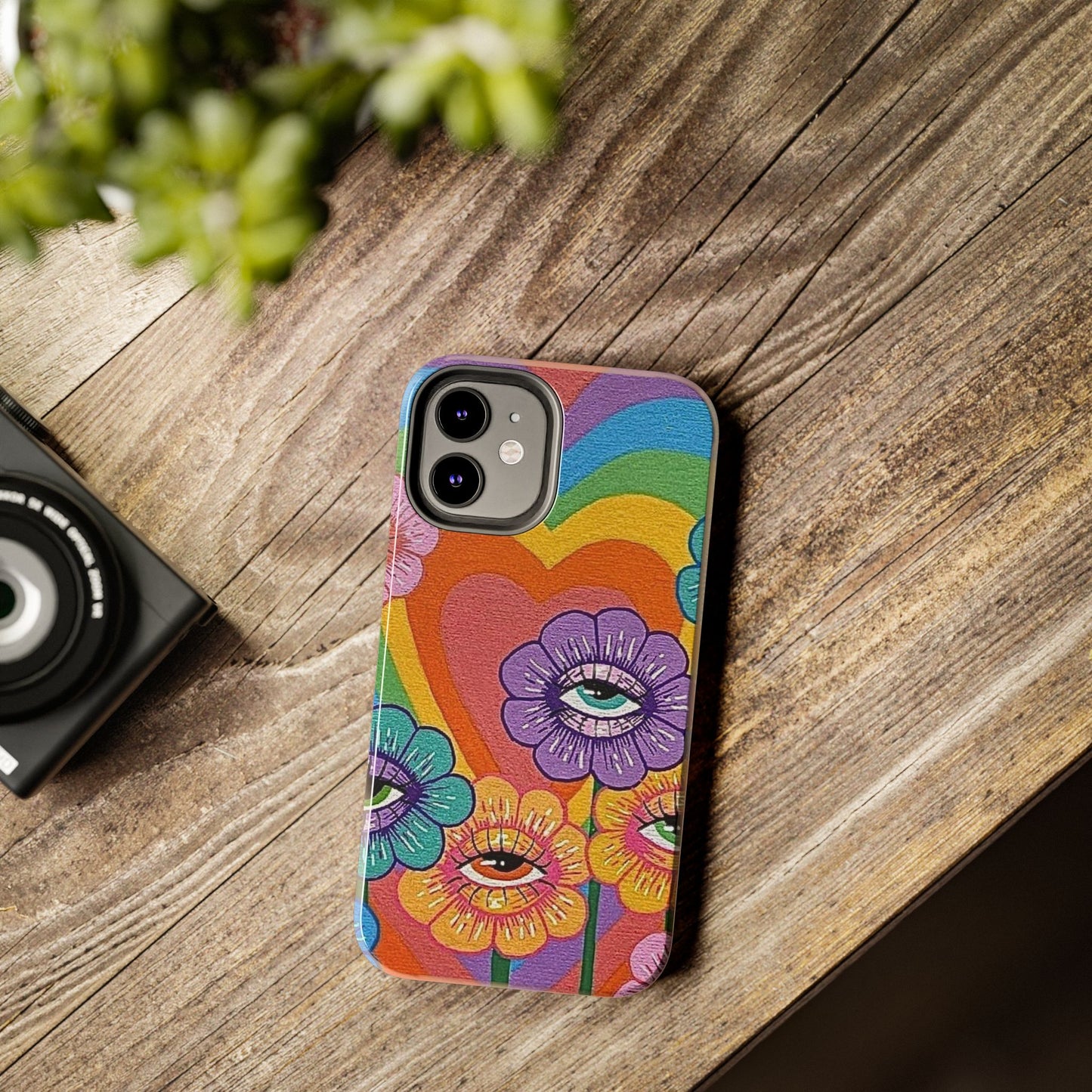 Psychedelic Eye Flower Tough Phone Case — Retro Rainbow Protective iPhone Cover
