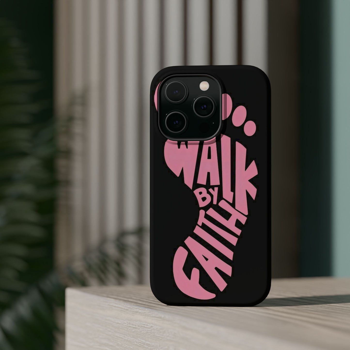 Phone Case — "Walk By Faith" Pink Footprint Magnetic Impact-Resistant Case