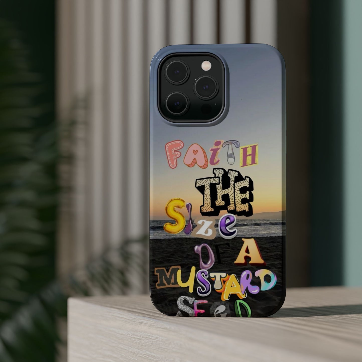 Magnetic Impact-Resistant Phone Case — "Faith the Size of a Mustard Seed" Sunset Design