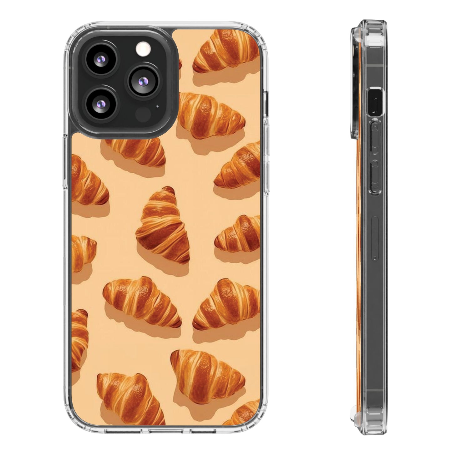 Croissant Pattern Clear Phone Case — Bakery-themed Transparent iPhone Cover
