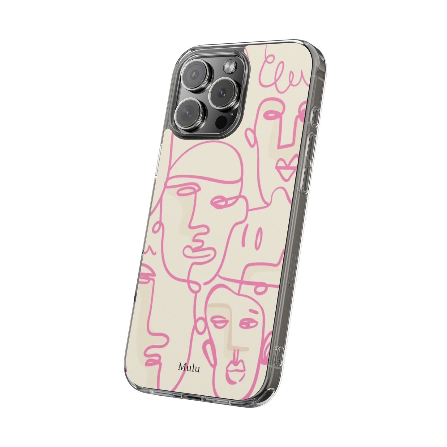 Clear Impact-Resistant Phone Case — Pink Minimalist Line Faces Design