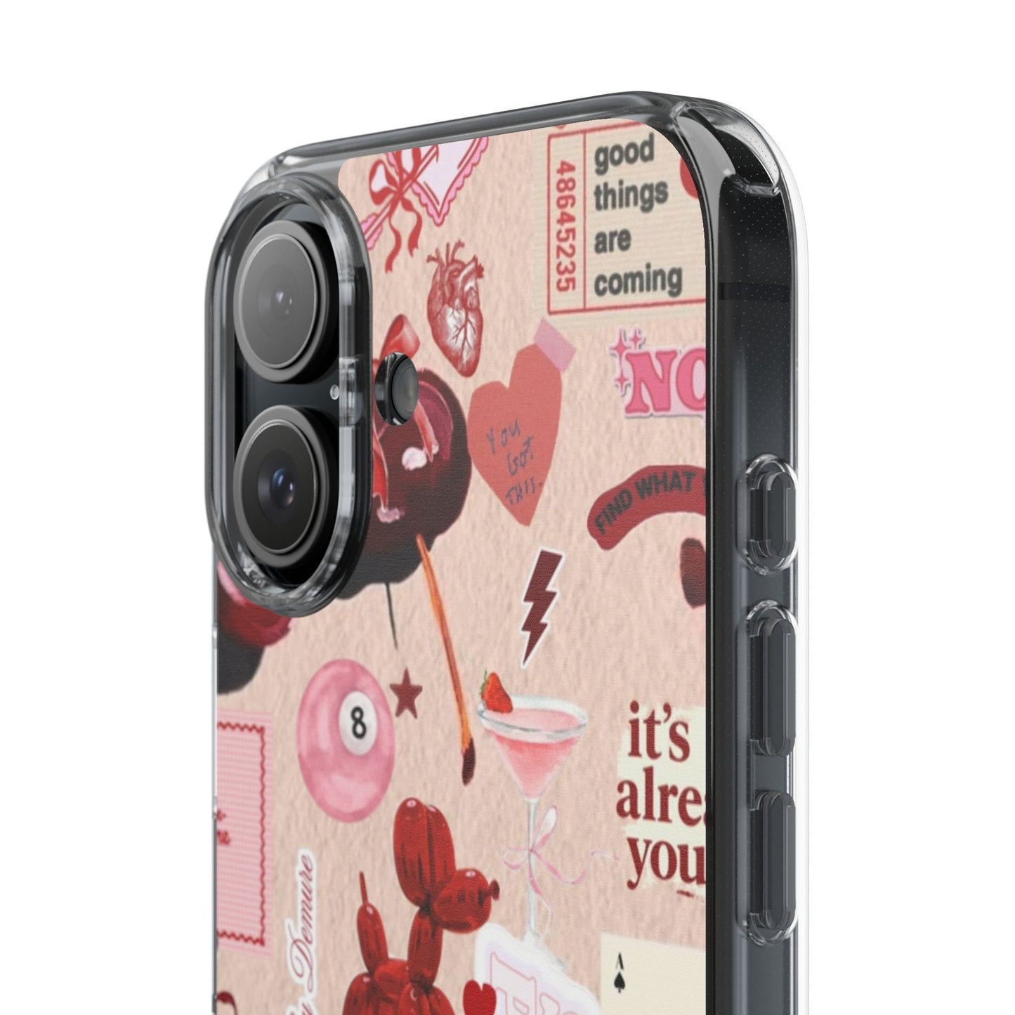 Clear Impact-Resistant Phone Case — Retro Cherry & Sticker Collage
