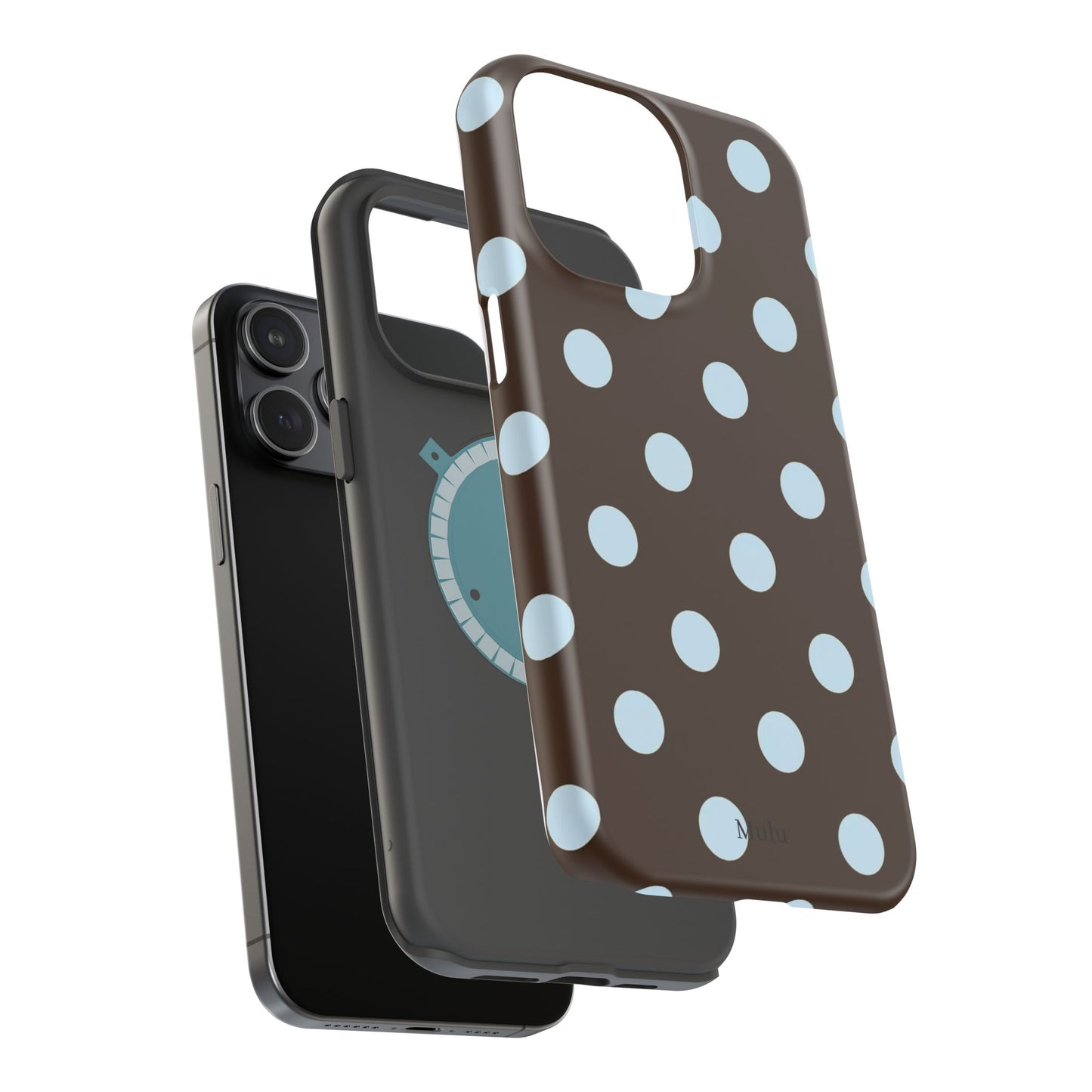 Polka Dot Magnetic Phone Case — Brown with Light Blue Dots, Impact-Resistant