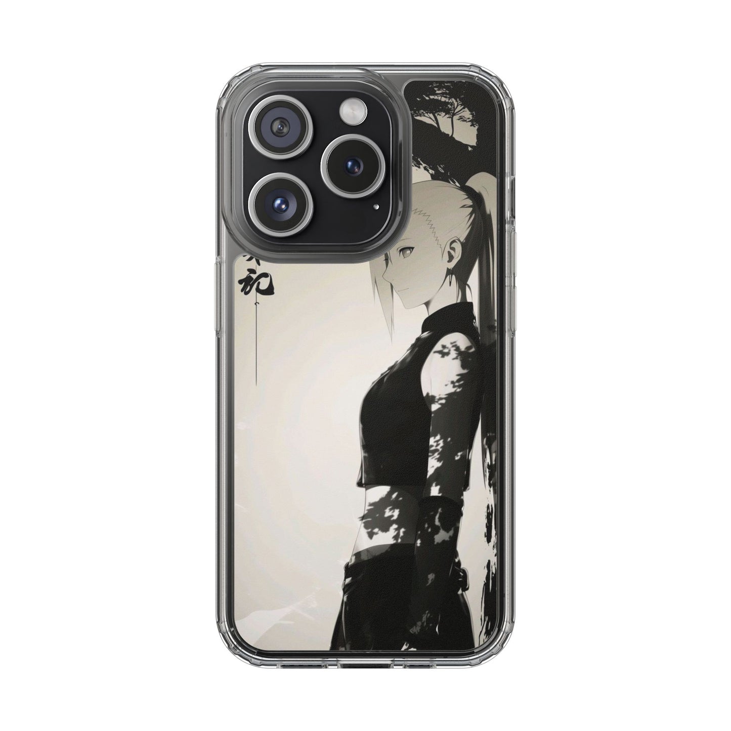 Anime Samurai Clear Phone Case — Monochrome Sumi-E Style