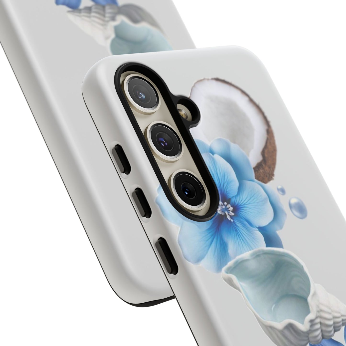 Tropical Blue Floral Phone Case — Coconut, Shell & Starfish Design