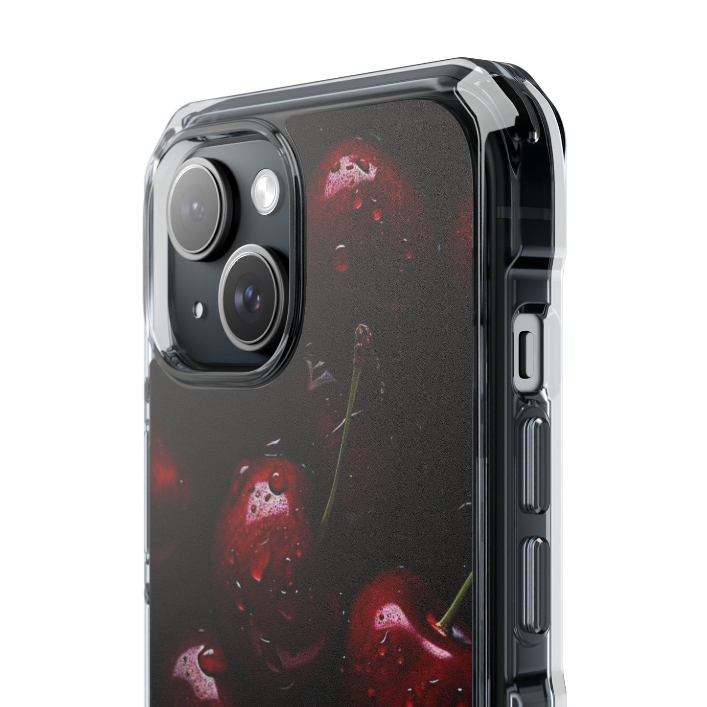 Cherry Pattern Clear Magnetic Phone Case — Dark Red Fruit Design