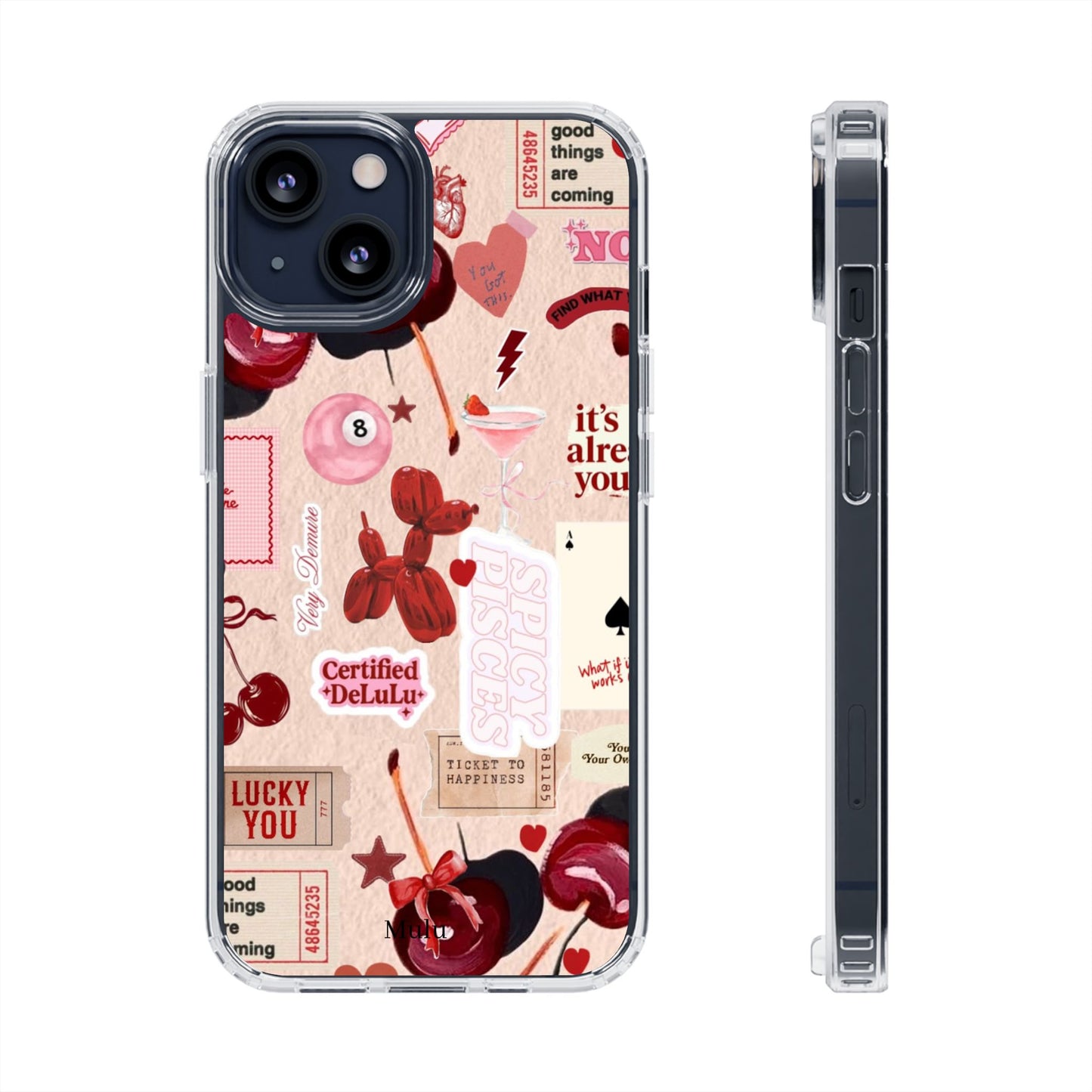 Clear Impact-Resistant Phone Case — Retro Cherry & Sticker Collage