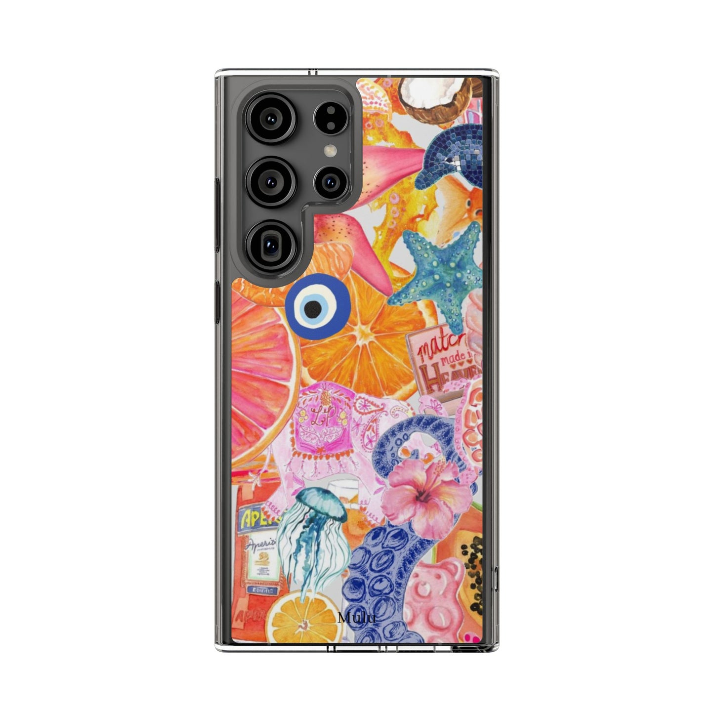 Clear Impact-Resistant Phone Case — Colorful Tropical Collage Design