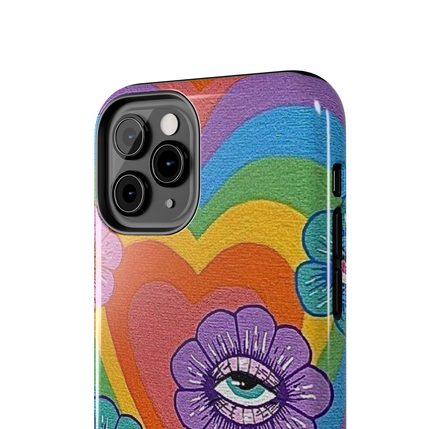 Psychedelic Eye Flower Tough Phone Case — Retro Rainbow Protective iPhone Cover