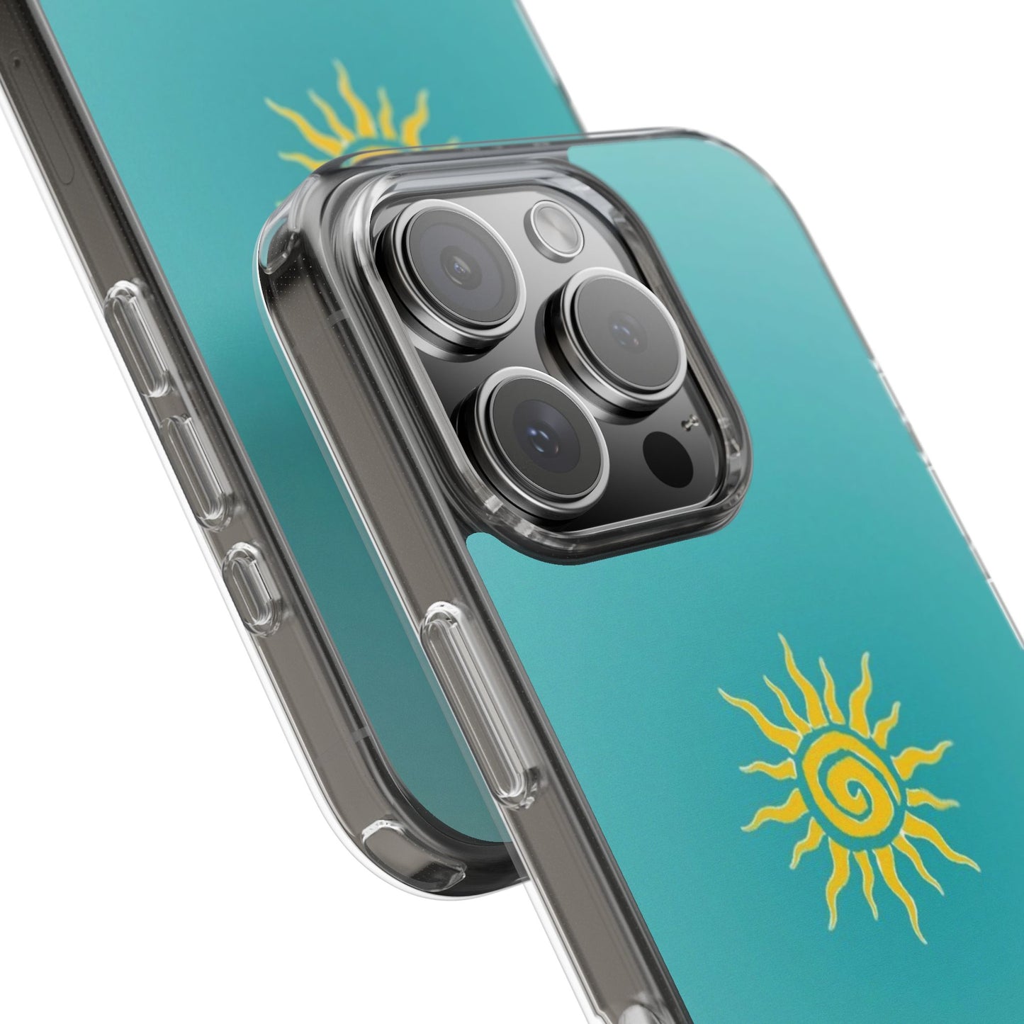 Clear Impact-Resistant Phone Case — Yellow Sun on Teal Gradient