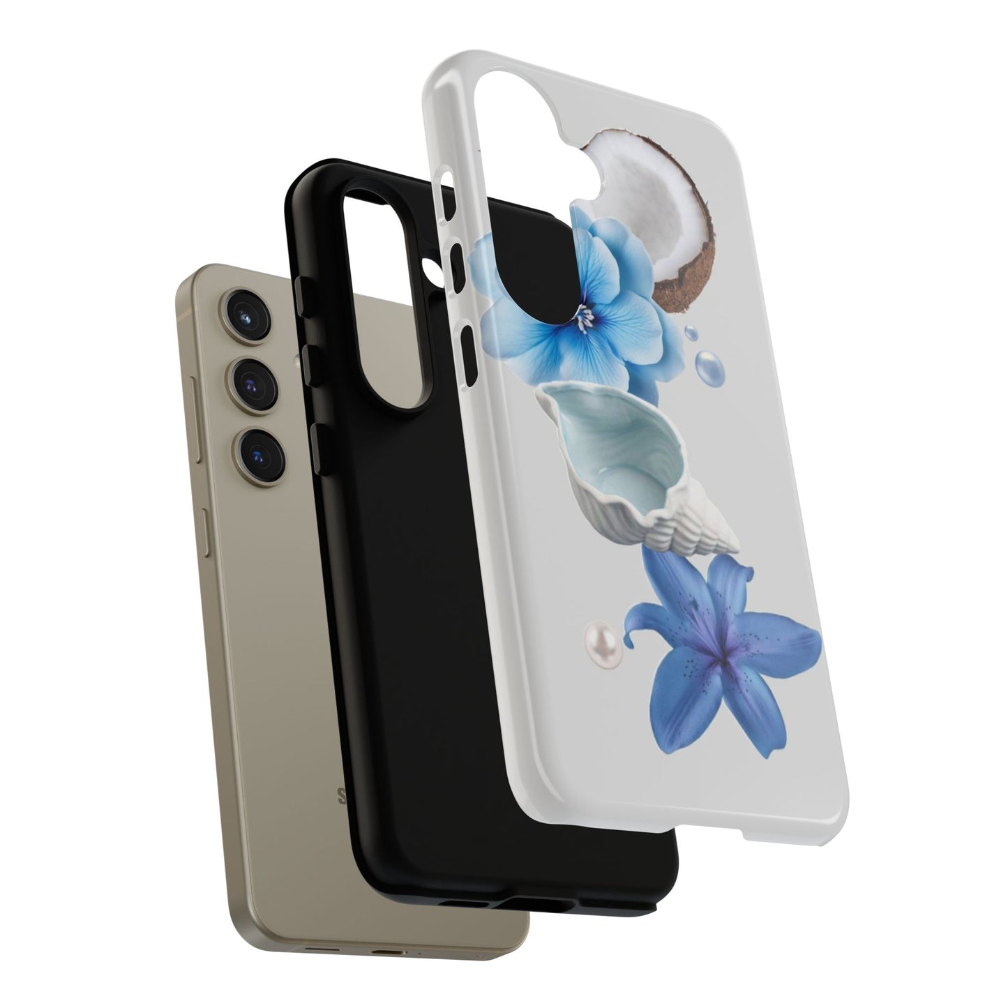 Tropical Blue Floral Phone Case — Coconut, Shell & Starfish Design
