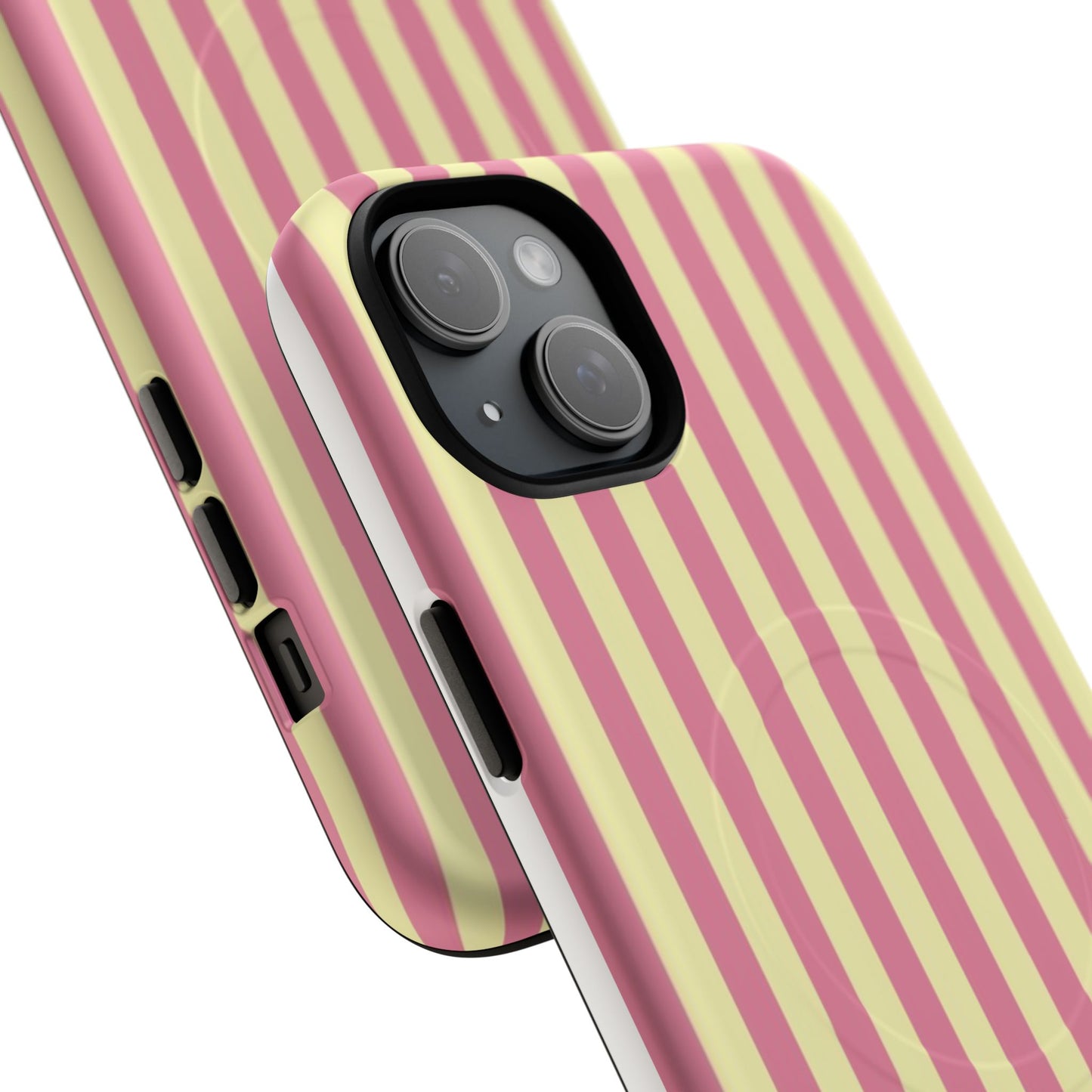 Striped Pink & Yellow Magnetic Tough Phone Case — Retro Pastel Protection
