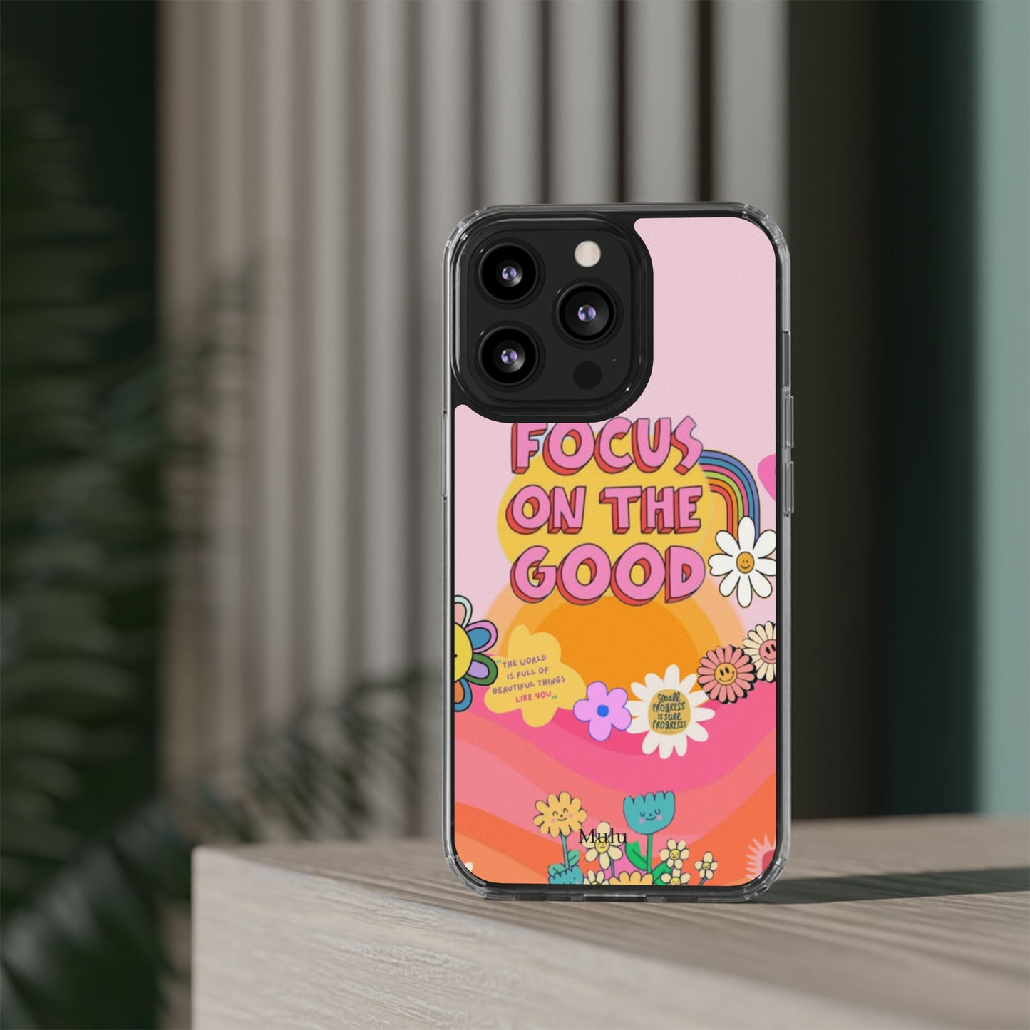 Clear Impact-Resistant Case — "Focus On The Good" Retro Floral Phone Cover