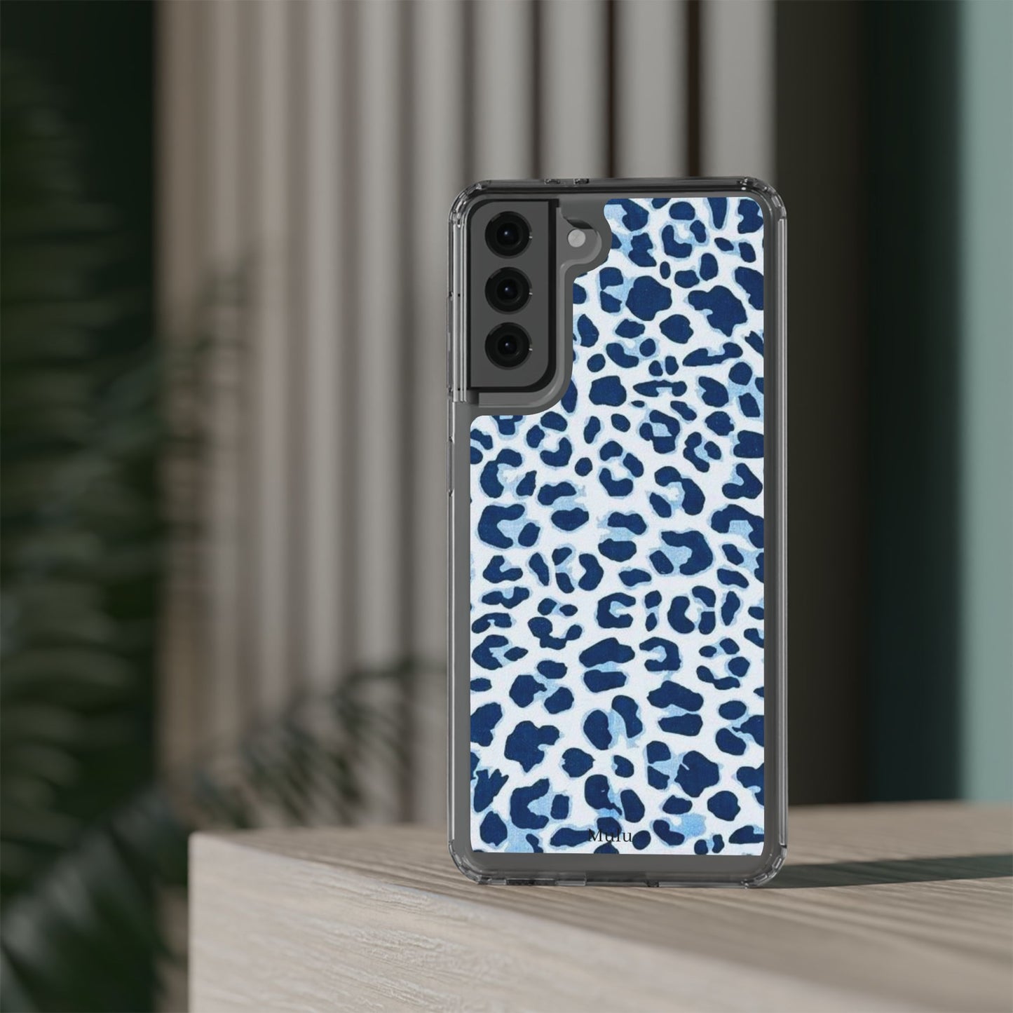 Clear Impact-Resistant Phone Case — Blue Watercolor Leopard Print