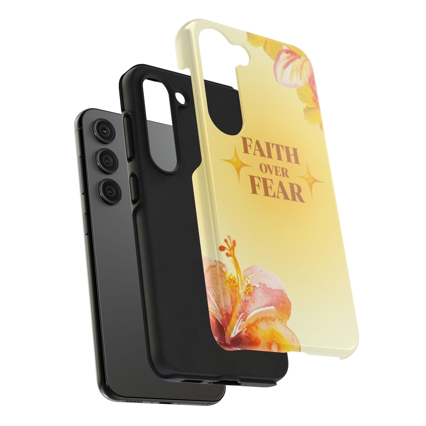 Faith Over Fear Tough Phone Case — Floral Yellow Protective Cover
