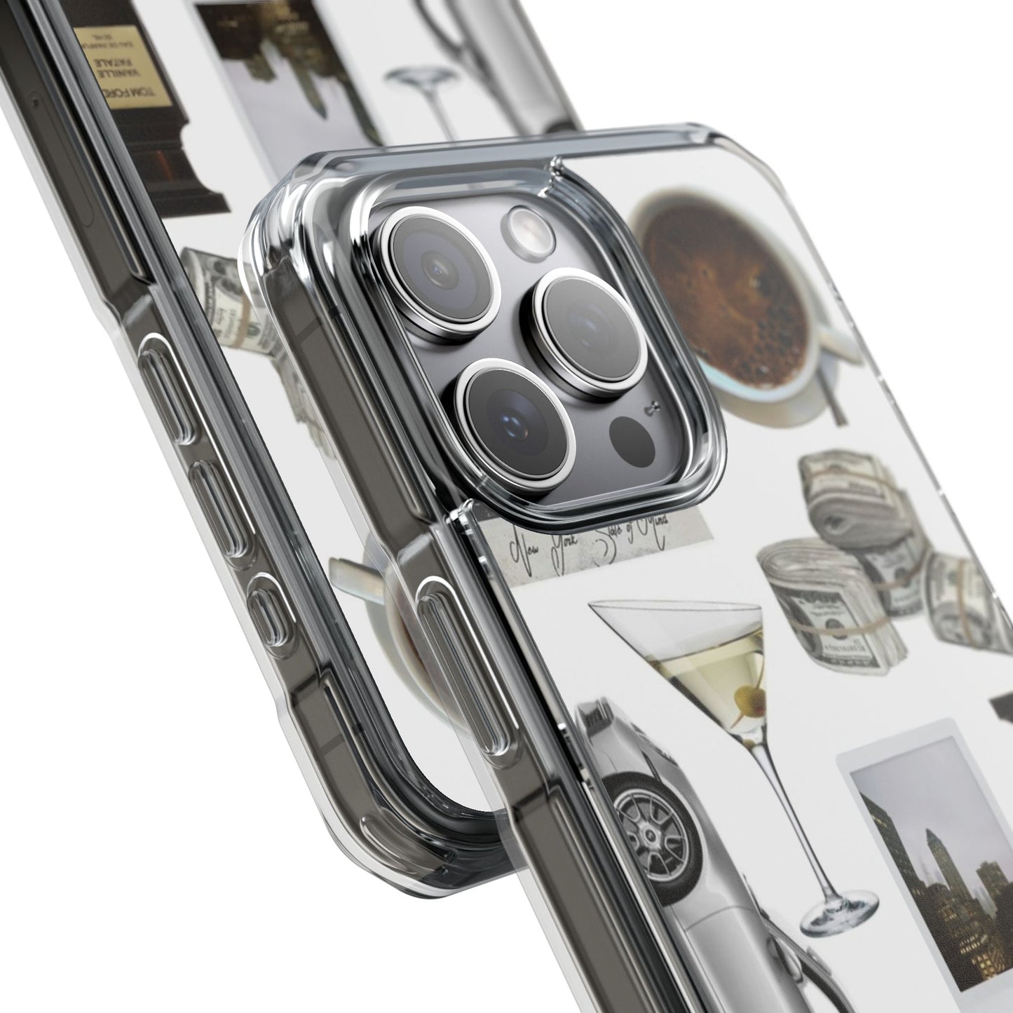 Clear Impact Phone Case — Luxe Collage (Leopard, Martini, Coffee & Vintage Car)