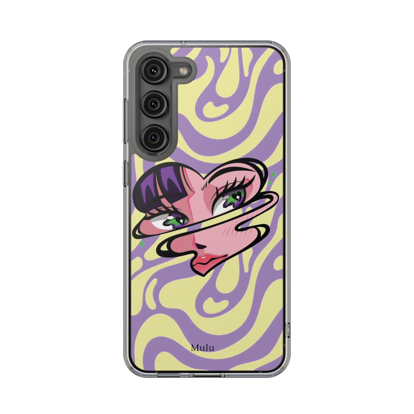 Clear Impact-Resistant Case — Retro Psychedelic Heart Face Design