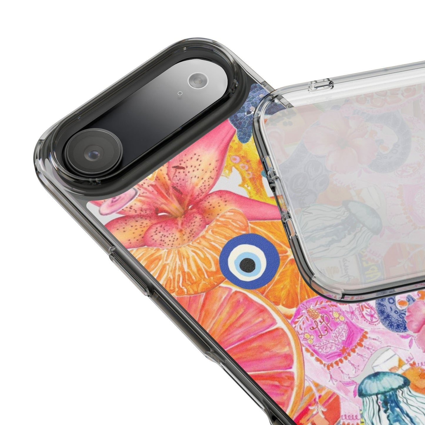 Clear Impact-Resistant Phone Case — Colorful Tropical Collage Design