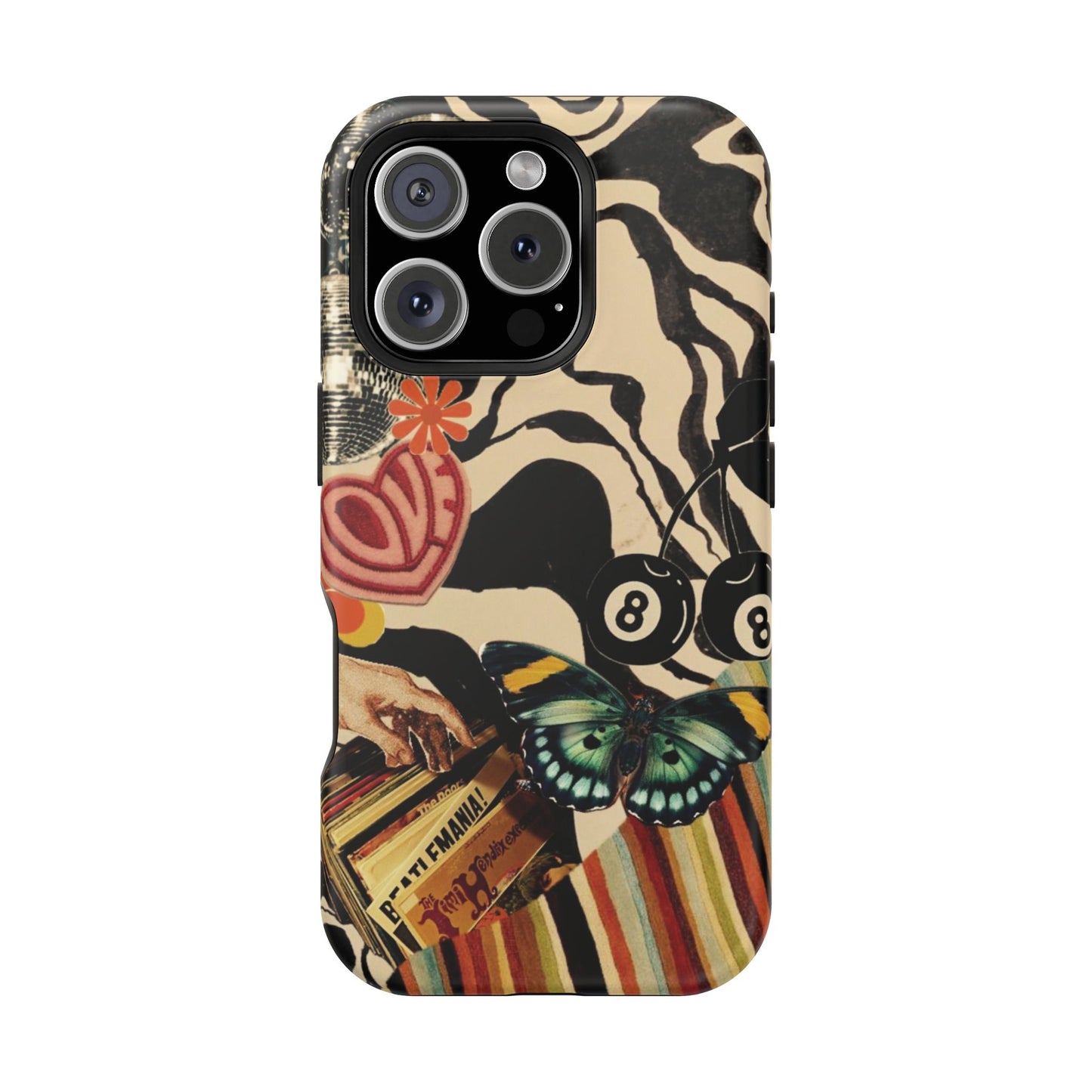 Phone Case — Retro Collage Magnetic Impact-Resistant Case with Butterfly & Zebra Print