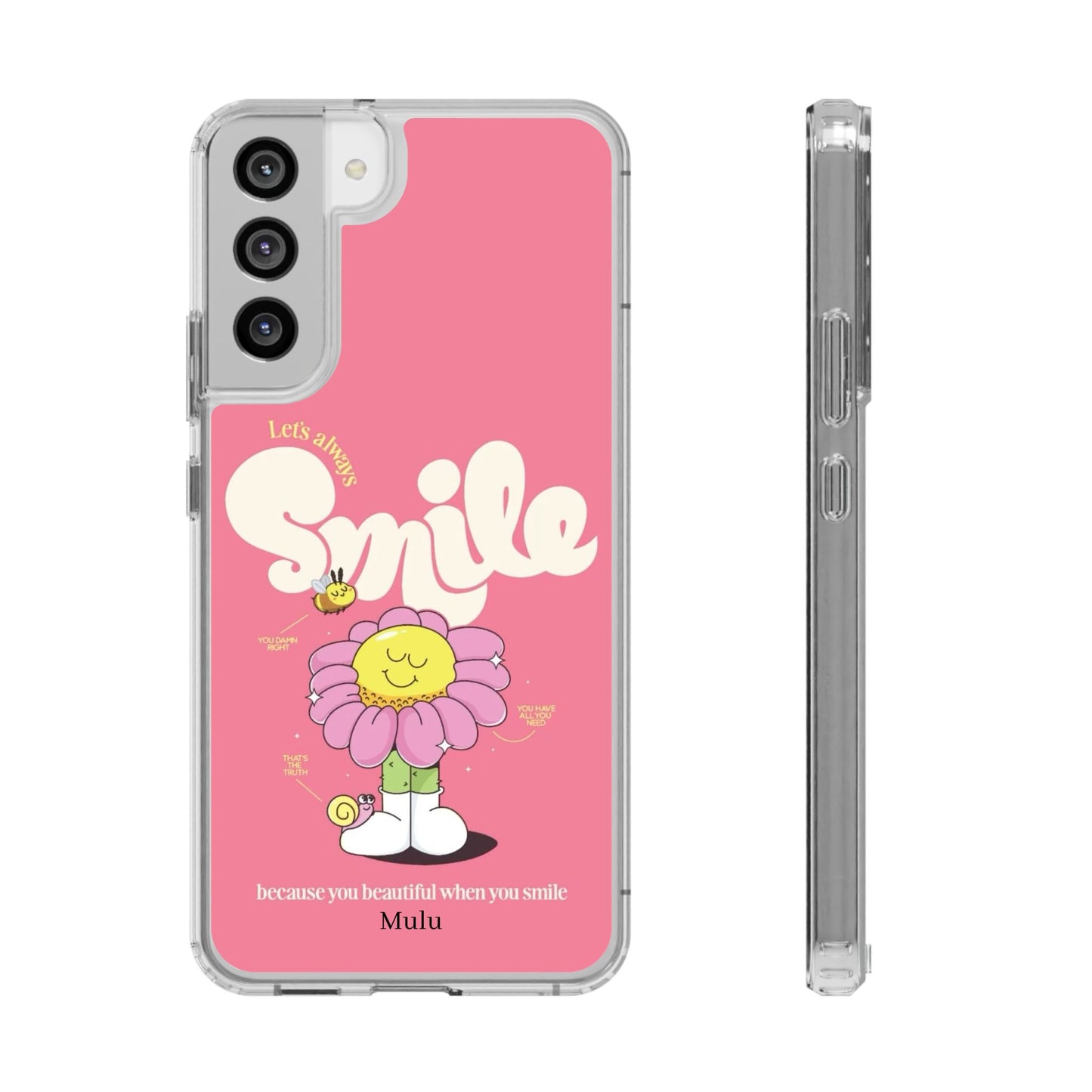 Clear Impact-Resistant Phone Case — Pink 'Smile' Flower Design
