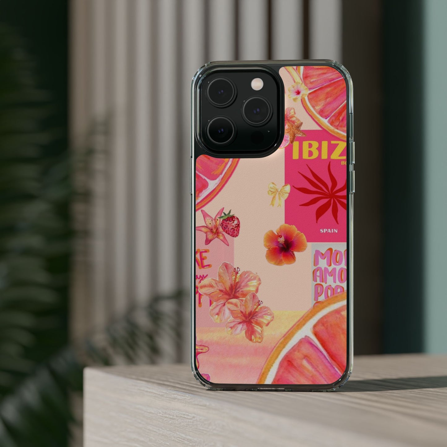 Clear Impact Phone Case — Pink Ibiza Citrus Floral Design