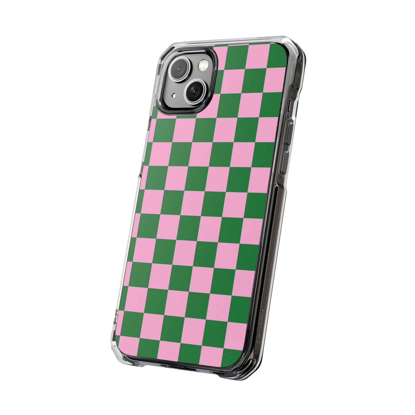 Pink & Green Checkerboard Magnetic Clear Phone Case