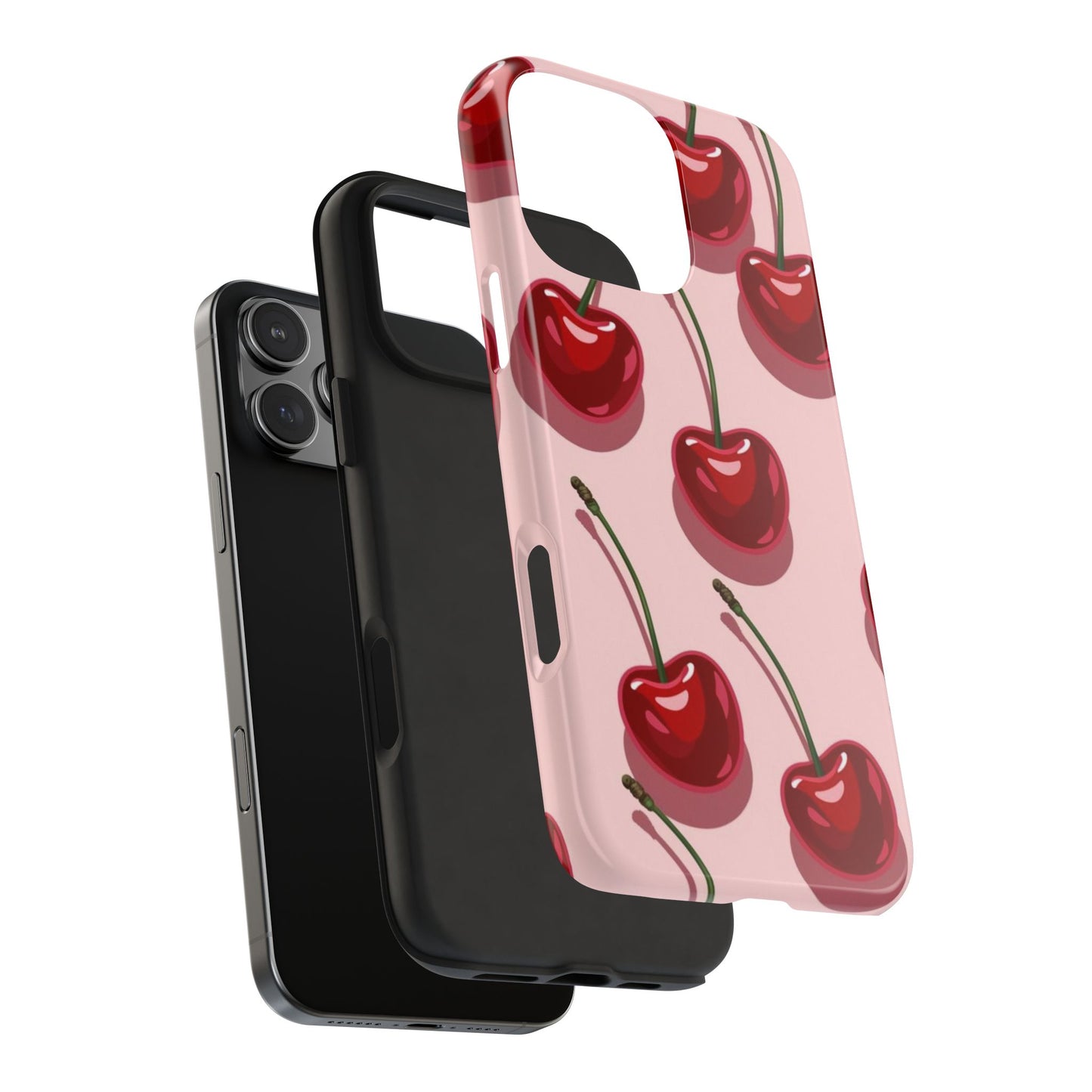 Cherry Pattern Tough Phone Case — Retro Pink Cherry Print Protective Phone Case