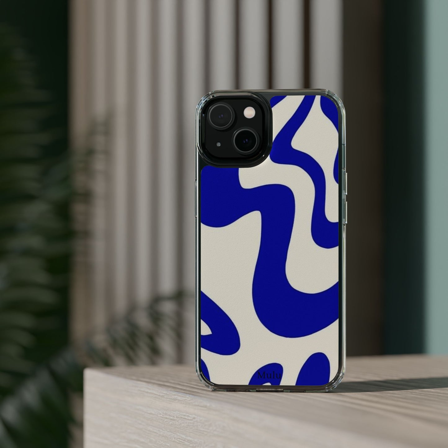 Clear Impact-Resistant Case — Blue Abstract Wavy Pattern