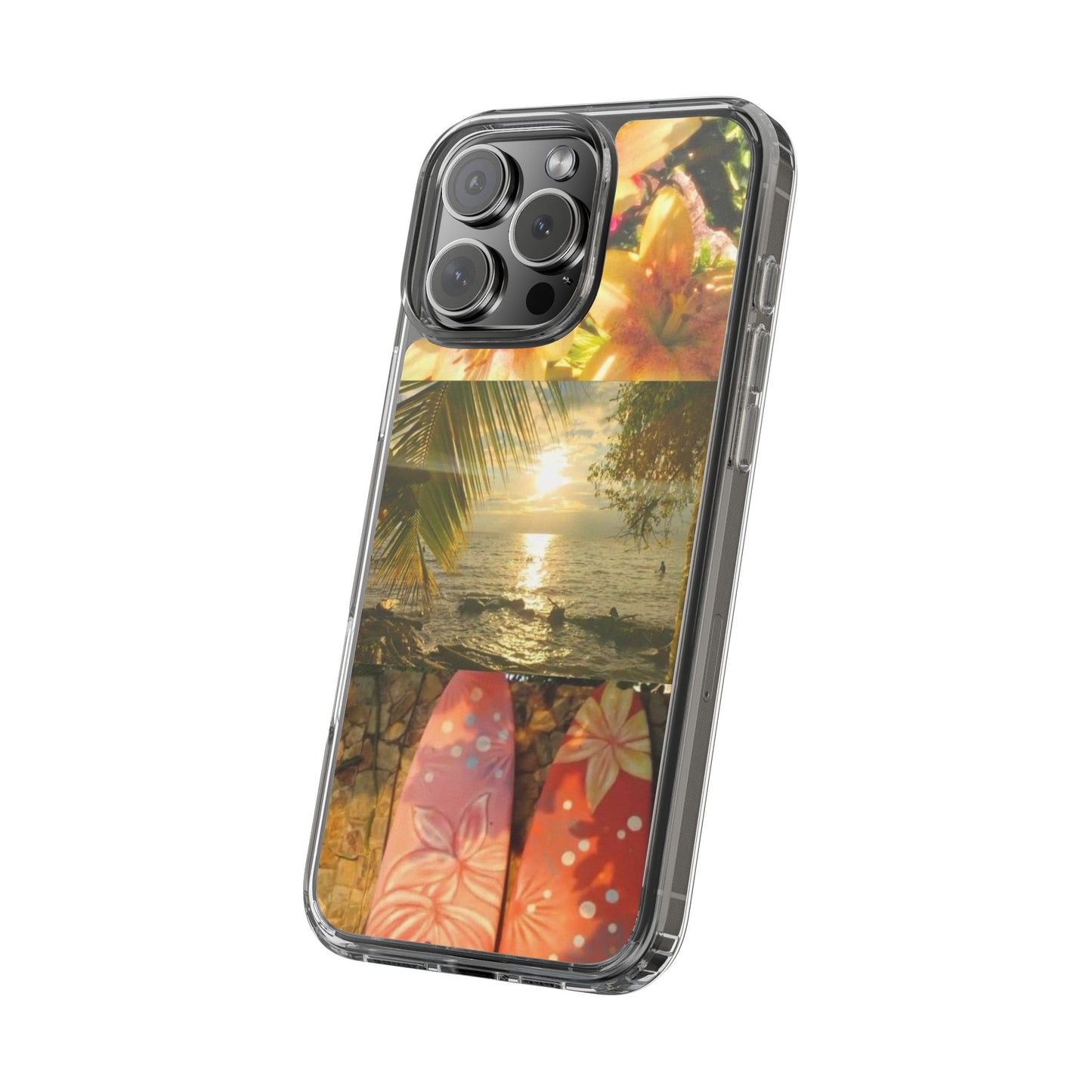 Tropical Sunset Phone Case — Floral Surfboard Clear iPhone Case