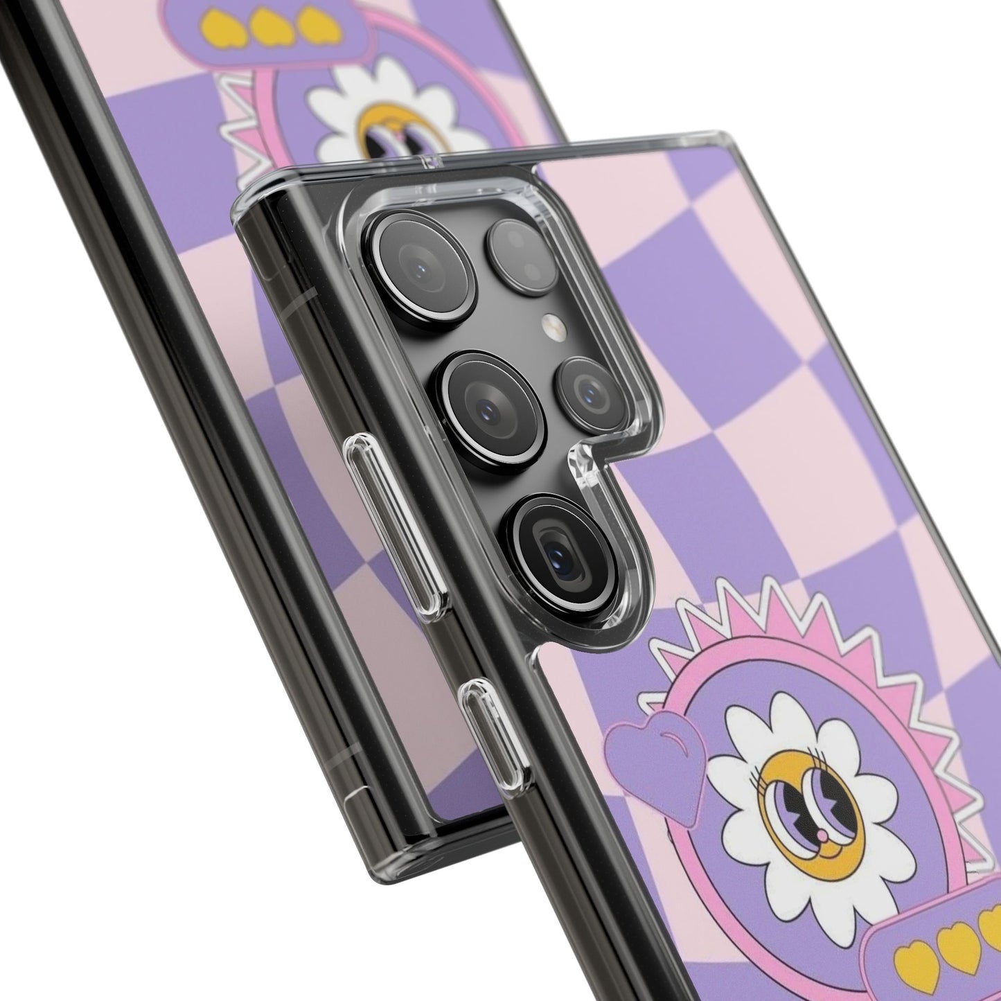 Clear Impact-Resistant Case — Cute Purple Checkerboard Dino with 'Mulu'