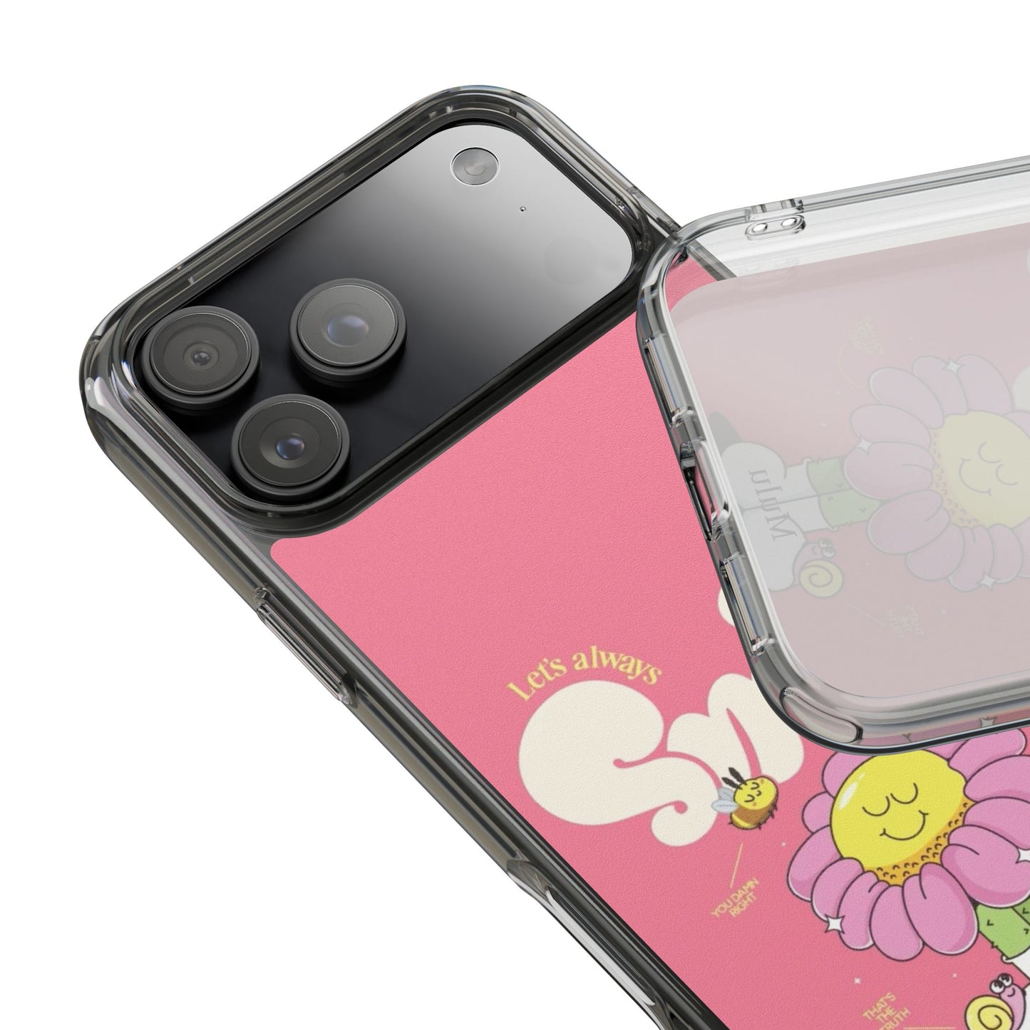 Clear Impact-Resistant Phone Case — Pink 'Smile' Flower Design