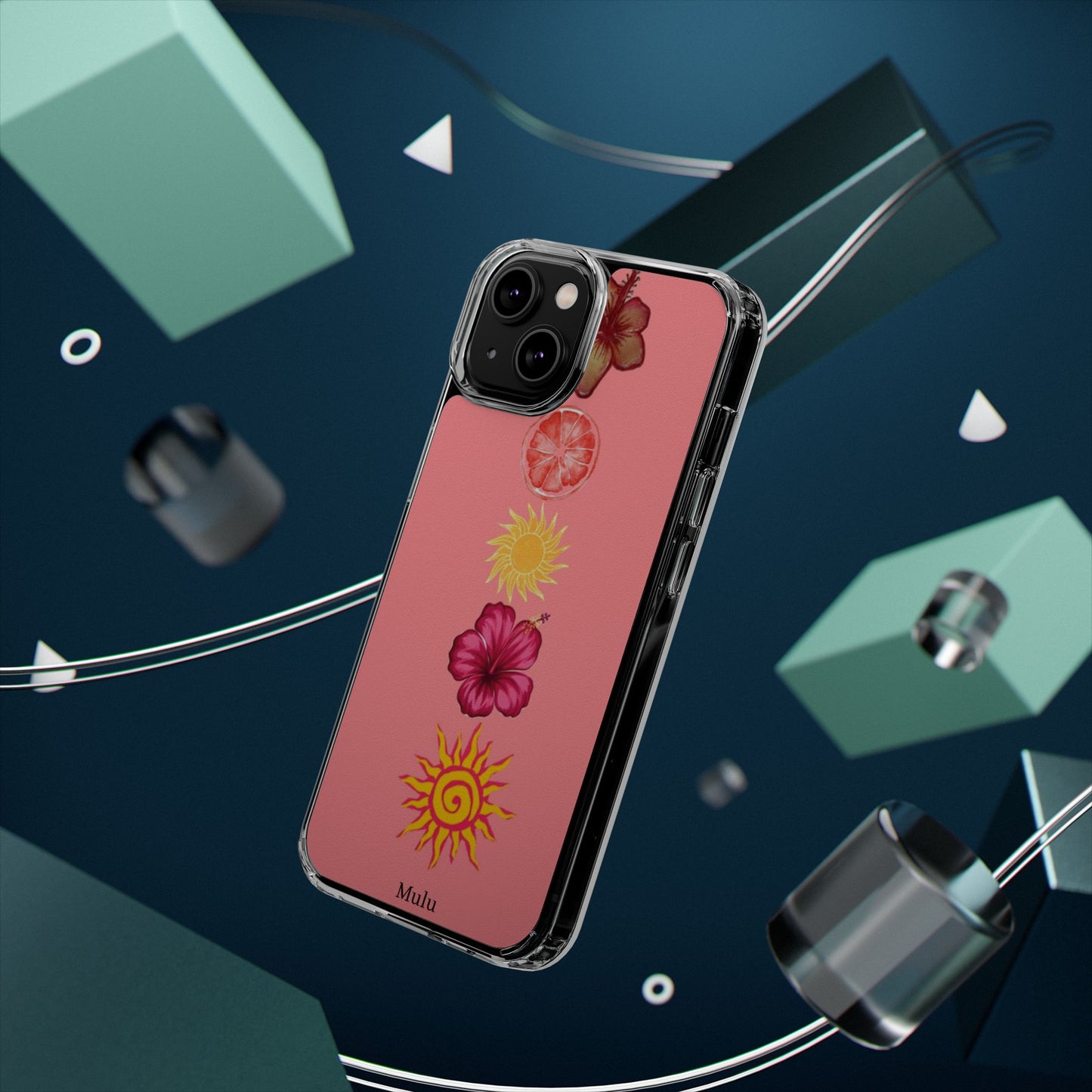 Clear Impact-Resistant Phone Case — Tropical Sun & Hibiscus Floral Design