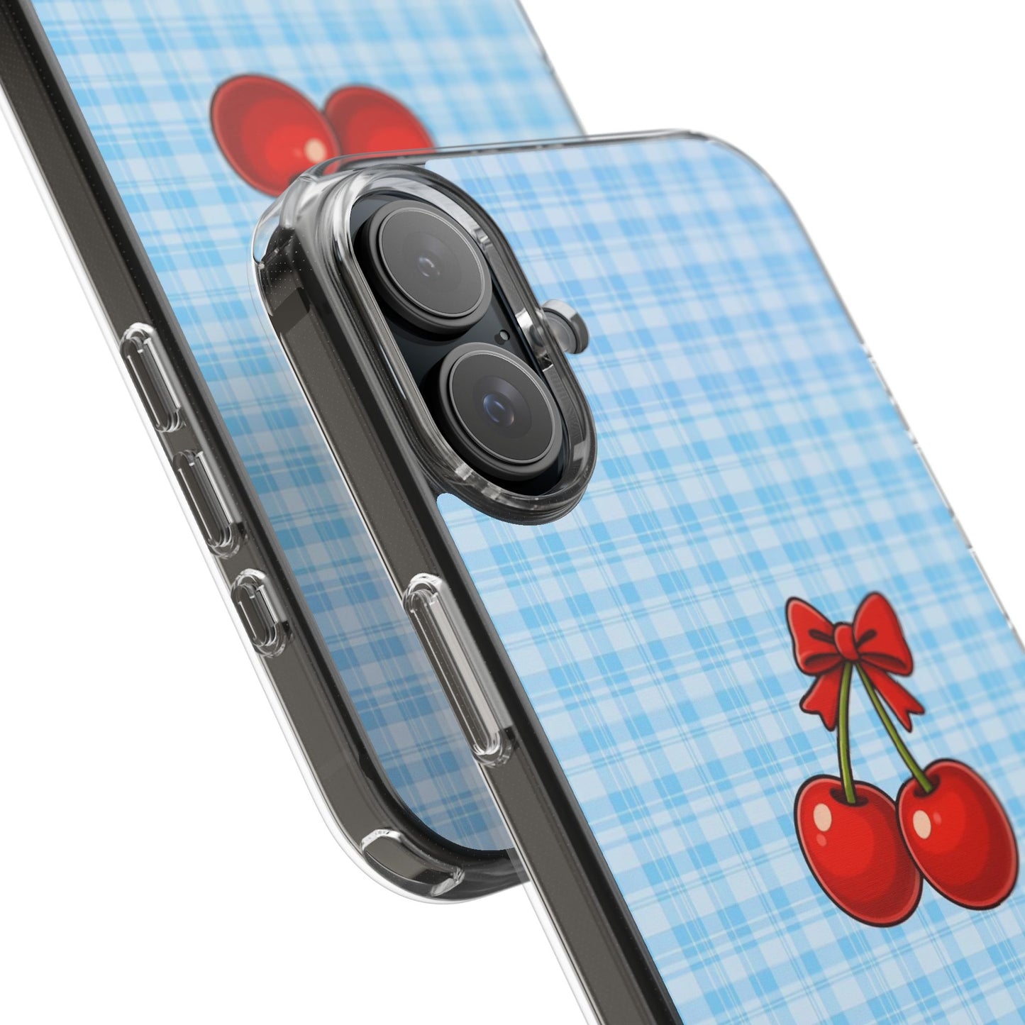 Clear Cherry Gingham Phone Case — Impact-Resistant Clear Case with Red Cherry Design