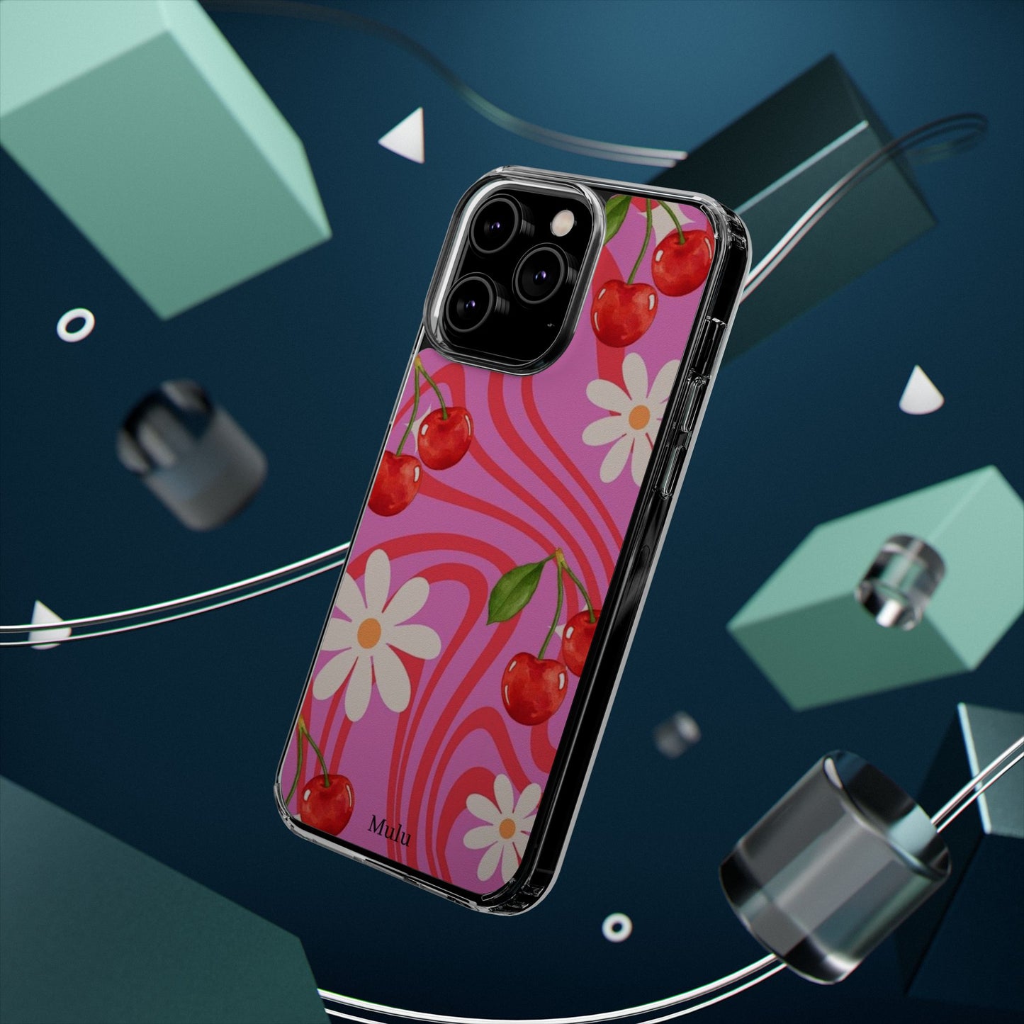 Clear Impact Phone Case — Retro Cherry & Daisy Floral Design