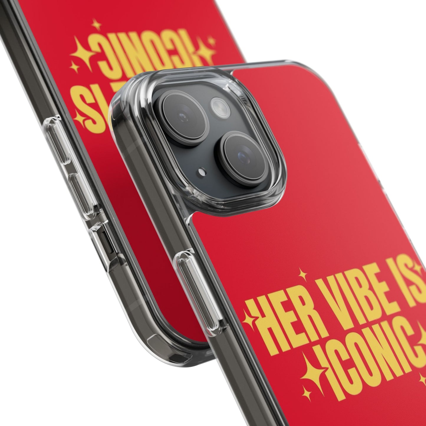 Clear Impact-Resistant Phone Case — "Her Vibe Is Iconic" Red Protective Cover