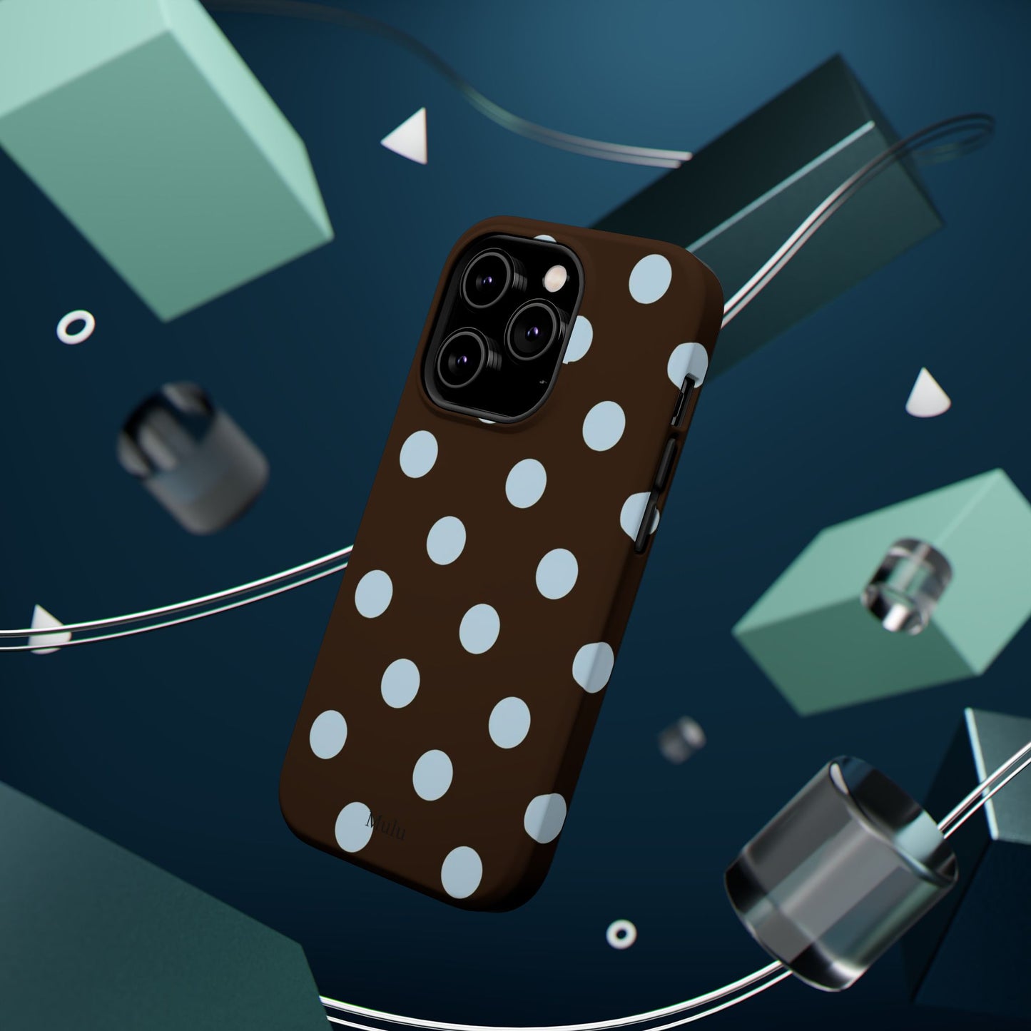 Polka Dot Magnetic Phone Case — Brown with Light Blue Dots, Impact-Resistant