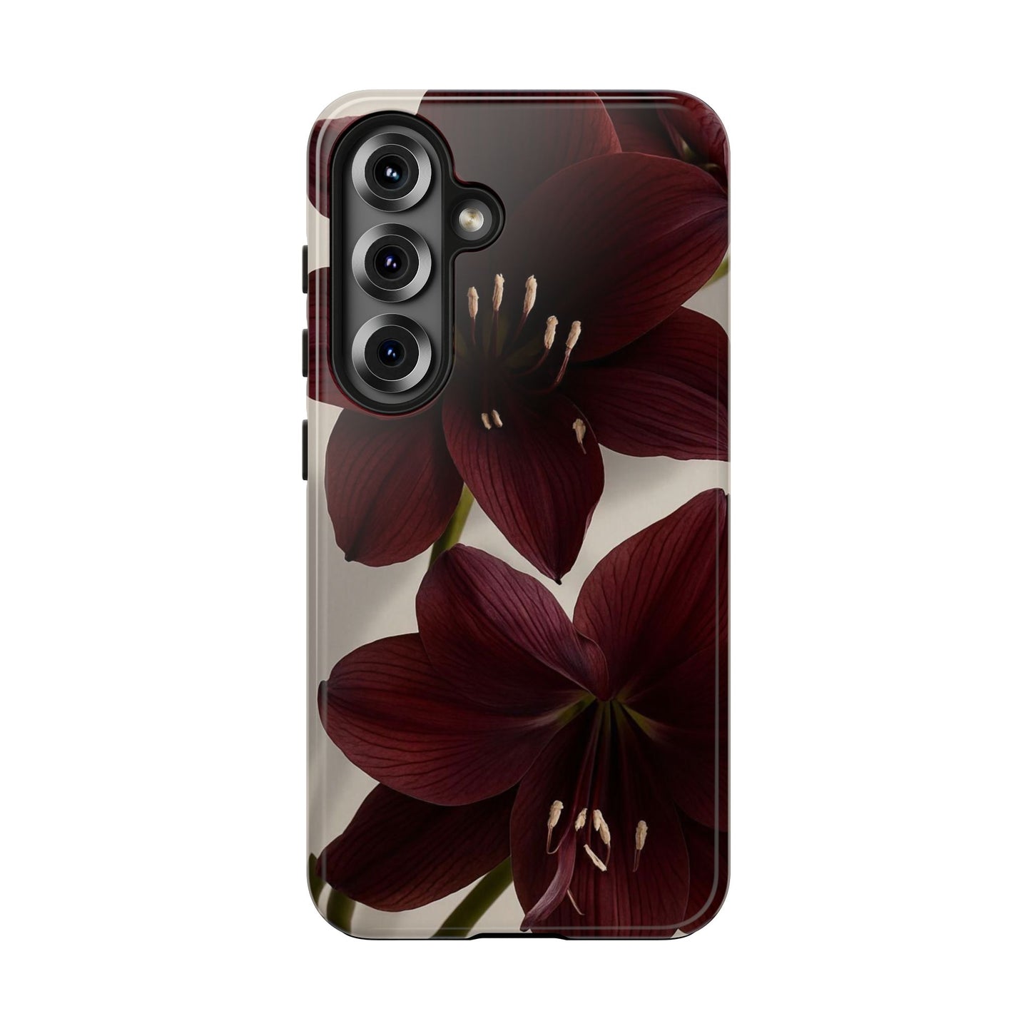 Amaryllis Noir Tough Phone Case — Dark Burgundy Floral Protective Cover