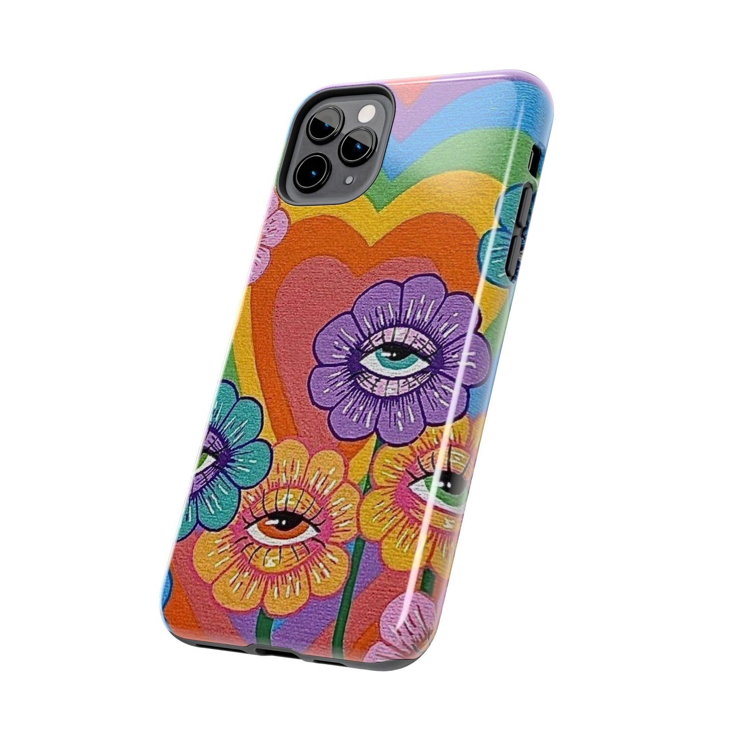 Psychedelic Eye Flower Tough Phone Case — Retro Rainbow Protective iPhone Cover