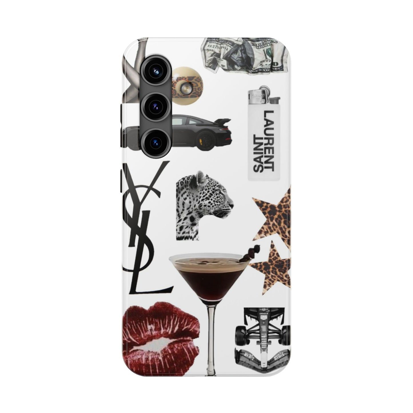 Tough Phone Case — Luxe Fashion Collage with Leopard, Martini & Kiss Print