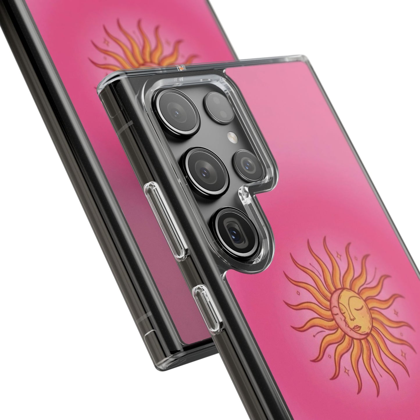Pink Sun Phone Case — Radiant Sunburst Impact-Resistant Clear Case