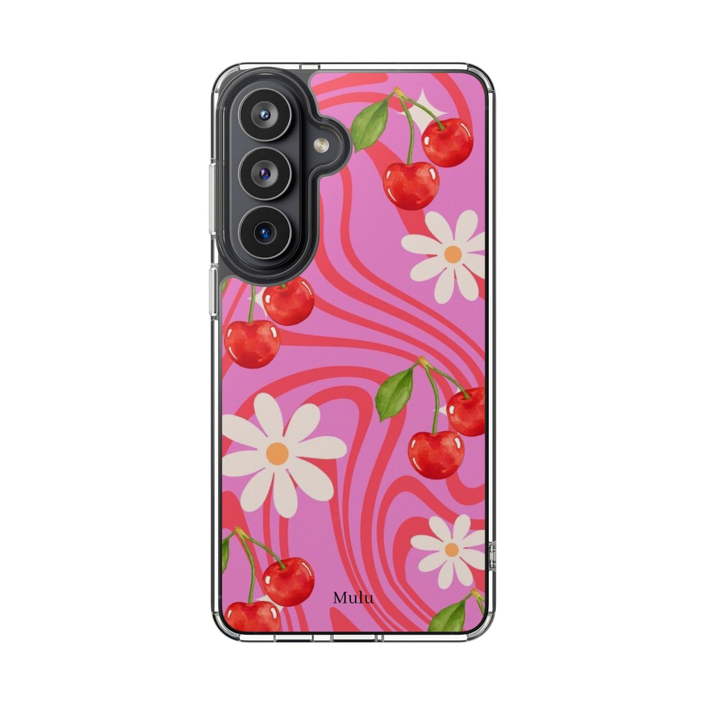 Clear Impact Phone Case — Retro Cherry & Daisy Floral Design