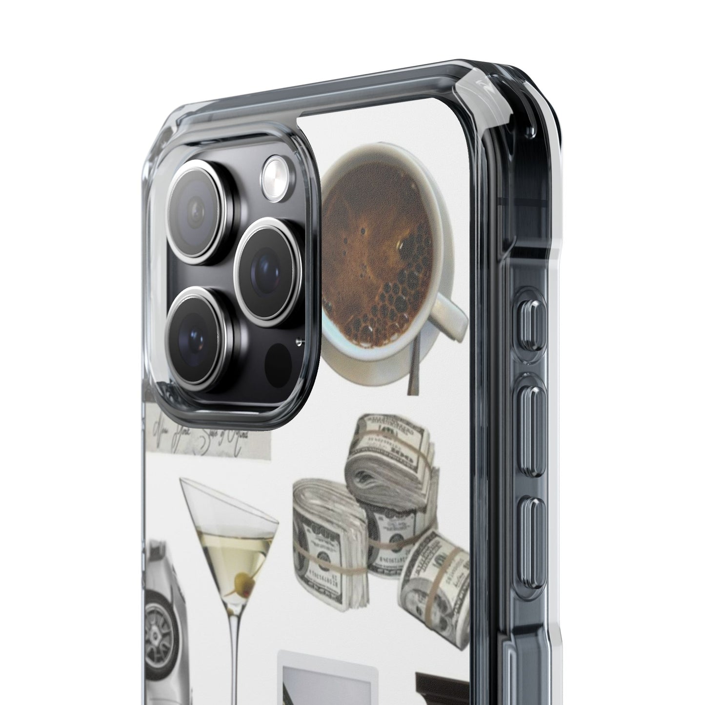 Clear Impact Phone Case — Luxe Collage (Leopard, Martini, Coffee & Vintage Car)
