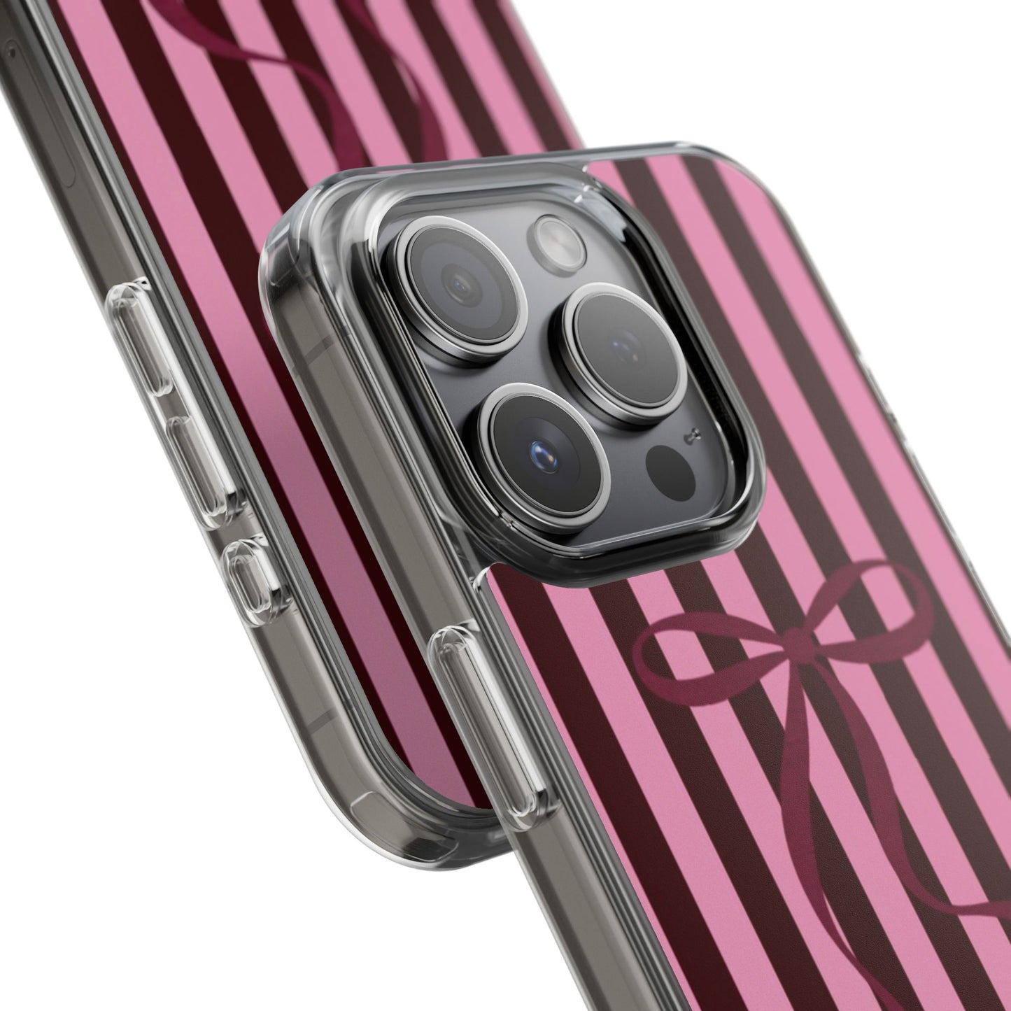 Pink Striped Ribbon Clear Impact-Resistant Phone Case