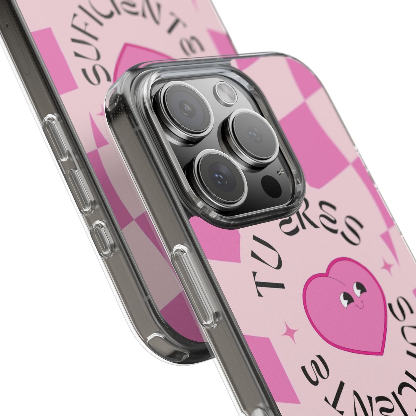 Clear Impact-Resistant Phone Case — Pink Checkerheart “Tu Eres Suficiente” Design