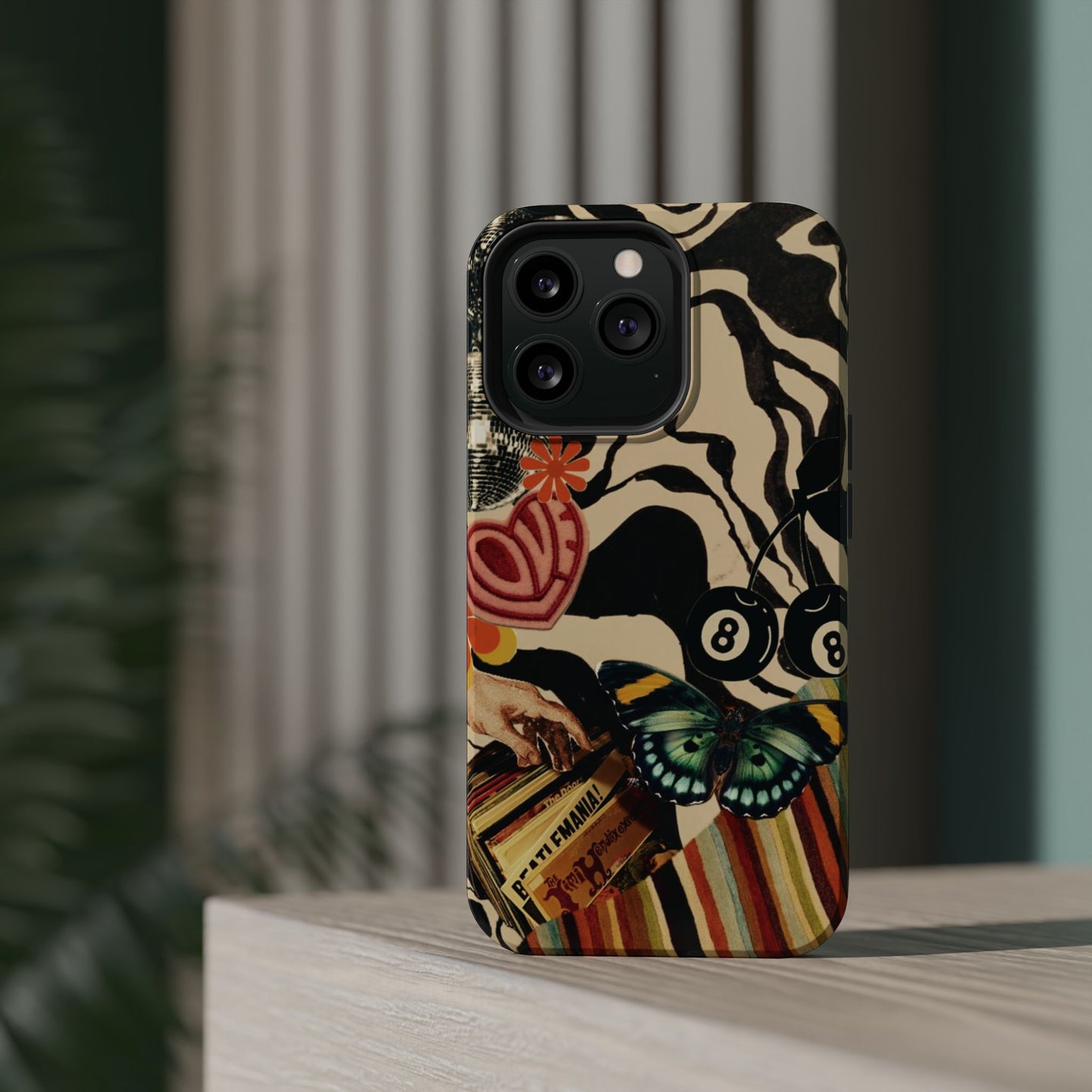 Phone Case — Retro Collage Magnetic Impact-Resistant Case with Butterfly & Zebra Print
