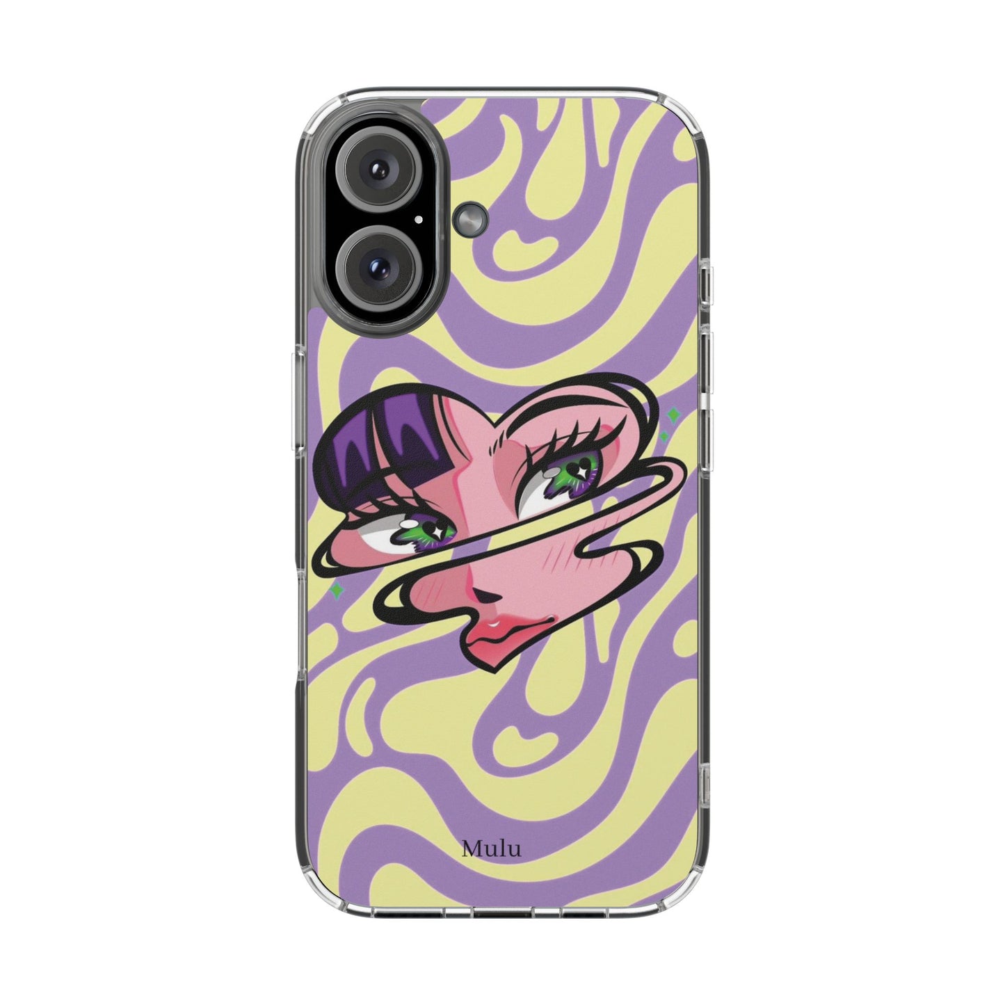 Clear Impact-Resistant Case — Retro Psychedelic Heart Face Design