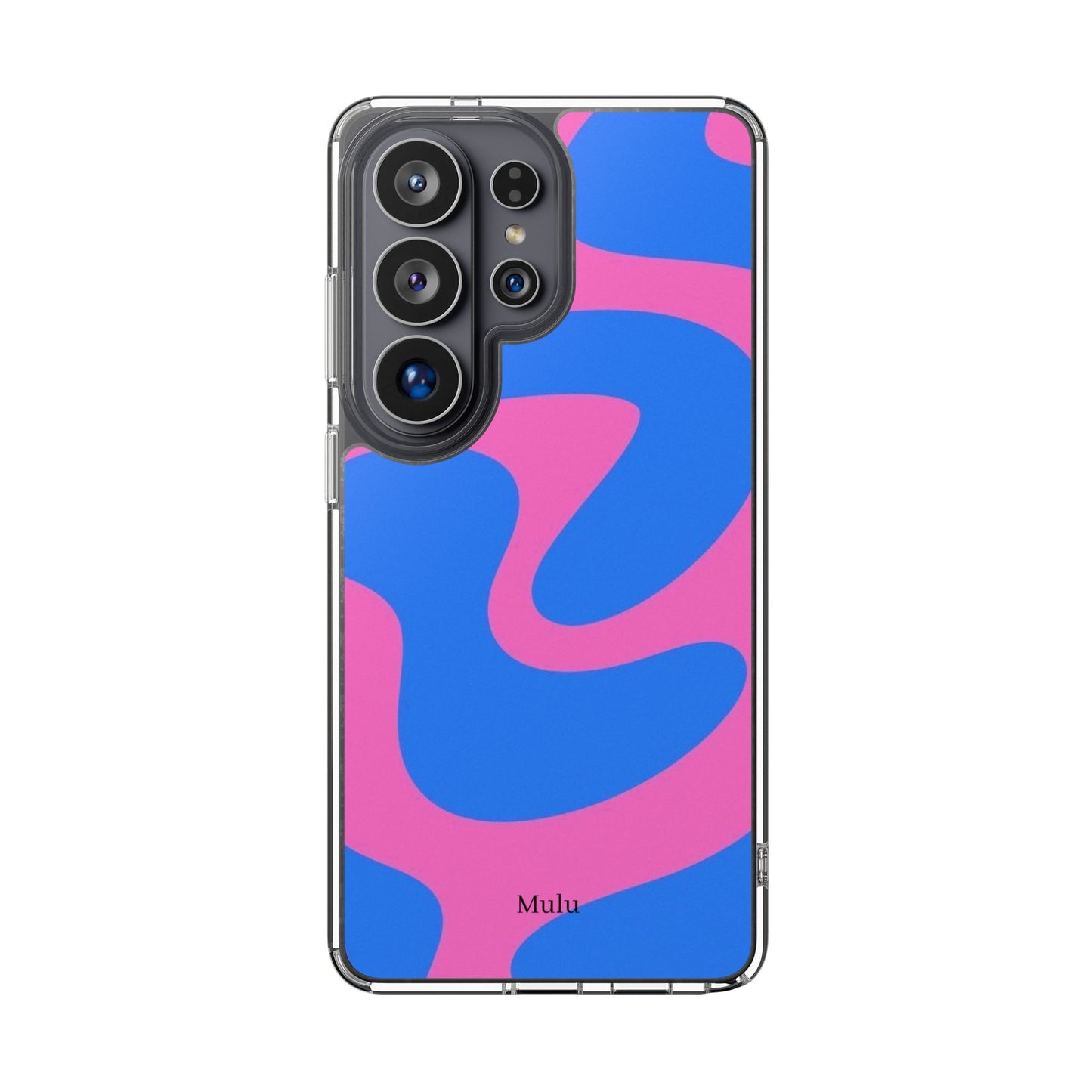 Clear Impact-Resistant Phone Case — Retro Blue & Pink Abstract Swirl