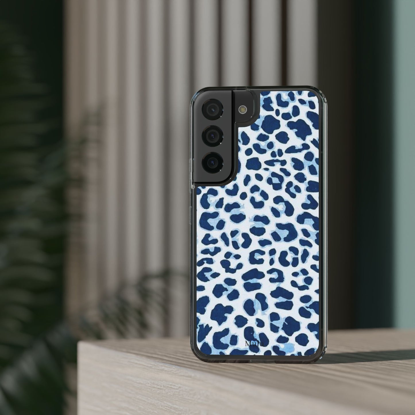 Clear Impact-Resistant Phone Case — Blue Watercolor Leopard Print